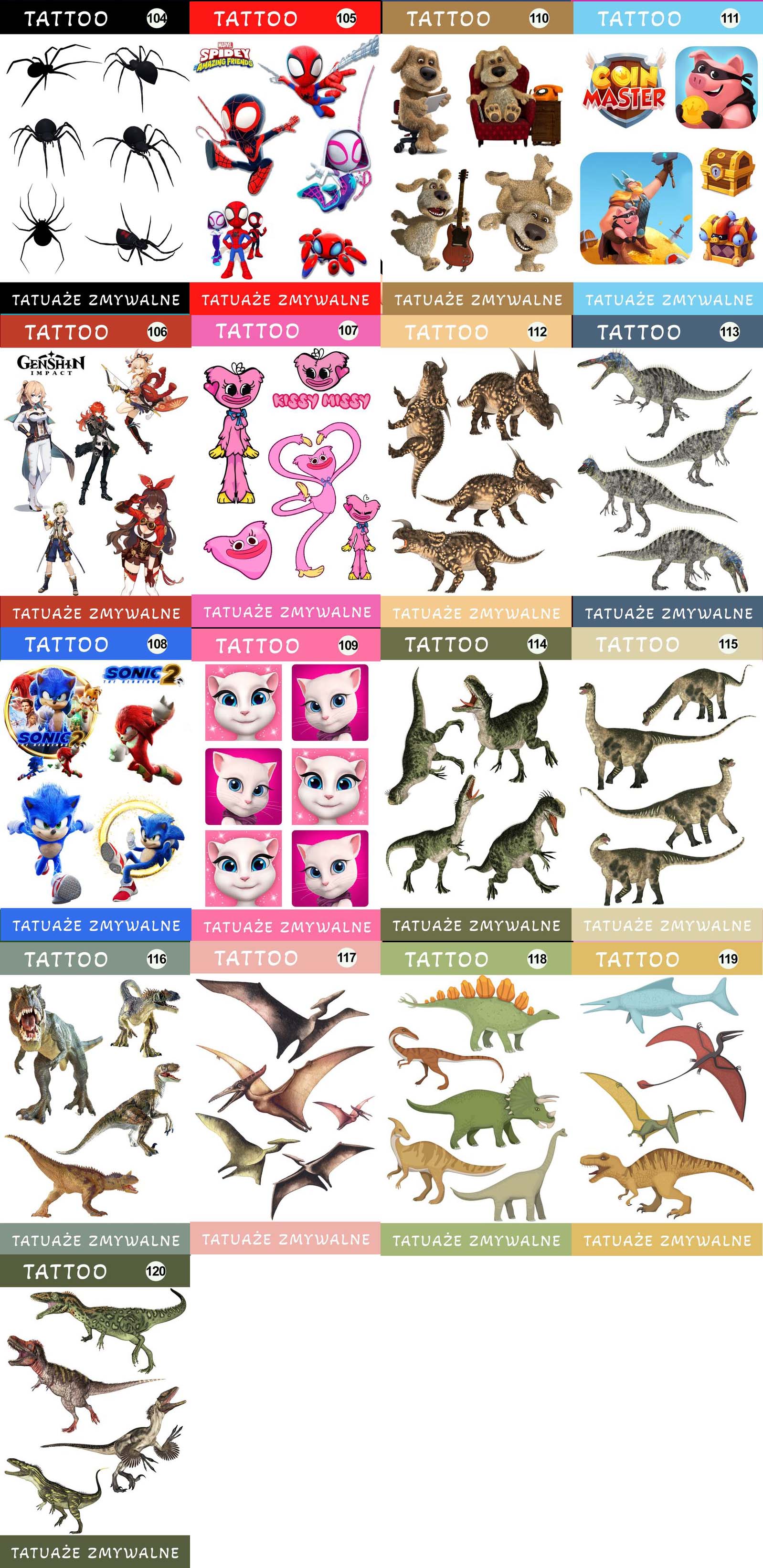 Duży Zestaw Mega Tatuaży zmywalnych - Jaś Fasola - Mr.Bean