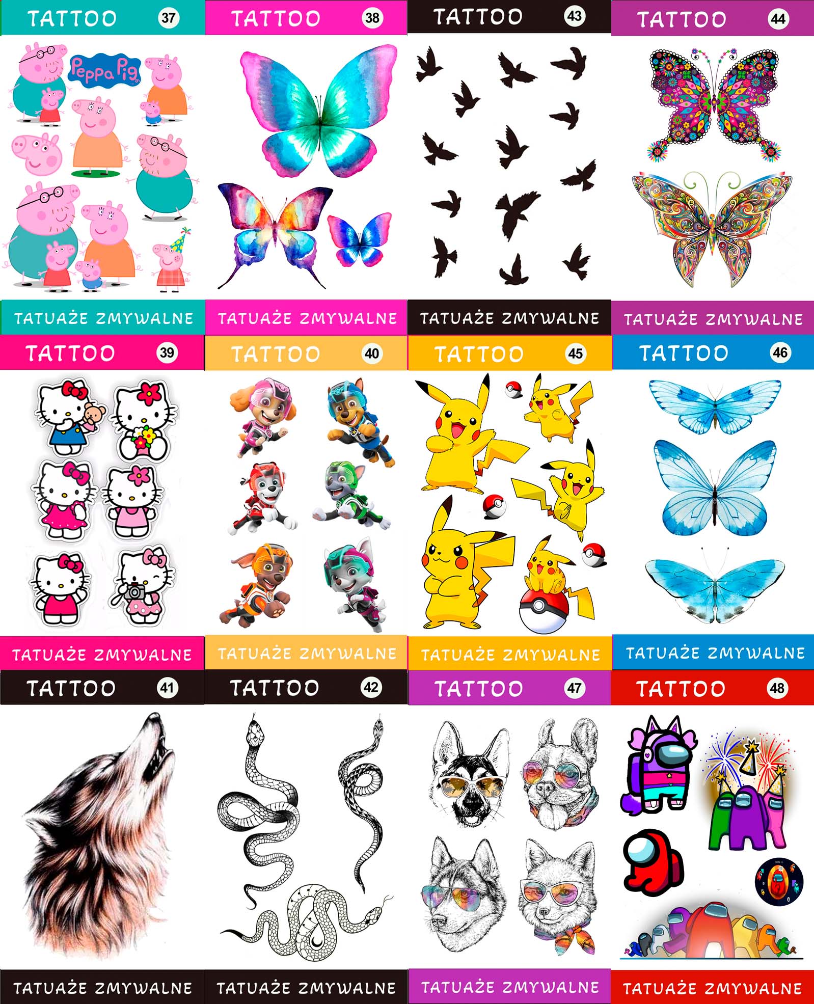 Duży Zestaw Mega Tatuaży zmywalnych - Jaś Fasola - Mr.Bean