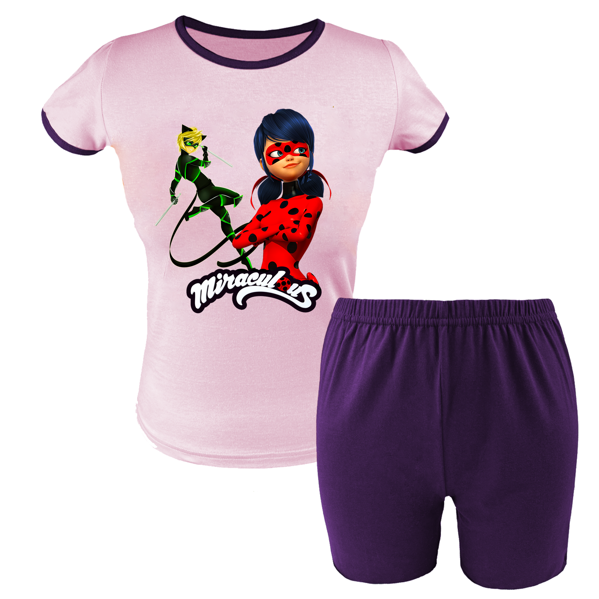 Krótka Piżama dziecięca Biedronka i Czarny Kot