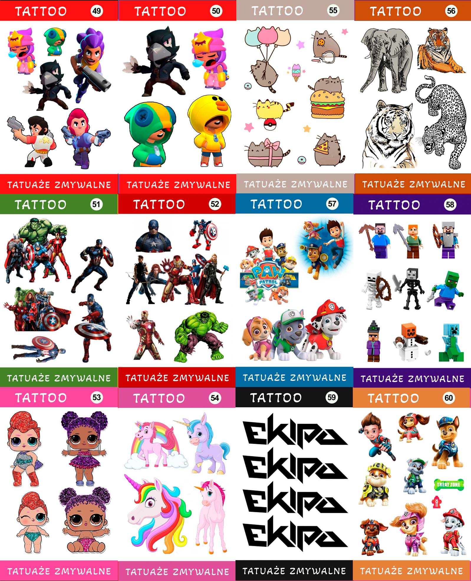 Duży Zestaw Mega Tatuaży zmywalnych - Jaś Fasola - Mr.Bean