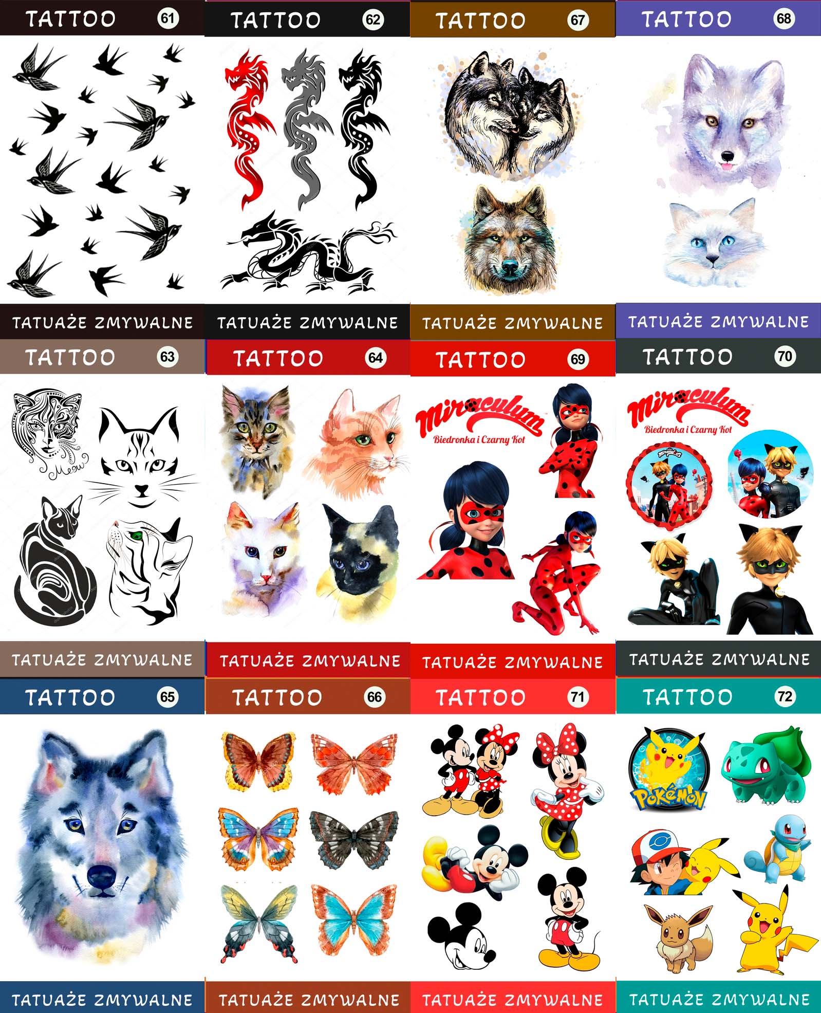 Duży Zestaw Mega Tatuaży zmywalnych - Jaś Fasola - Mr.Bean