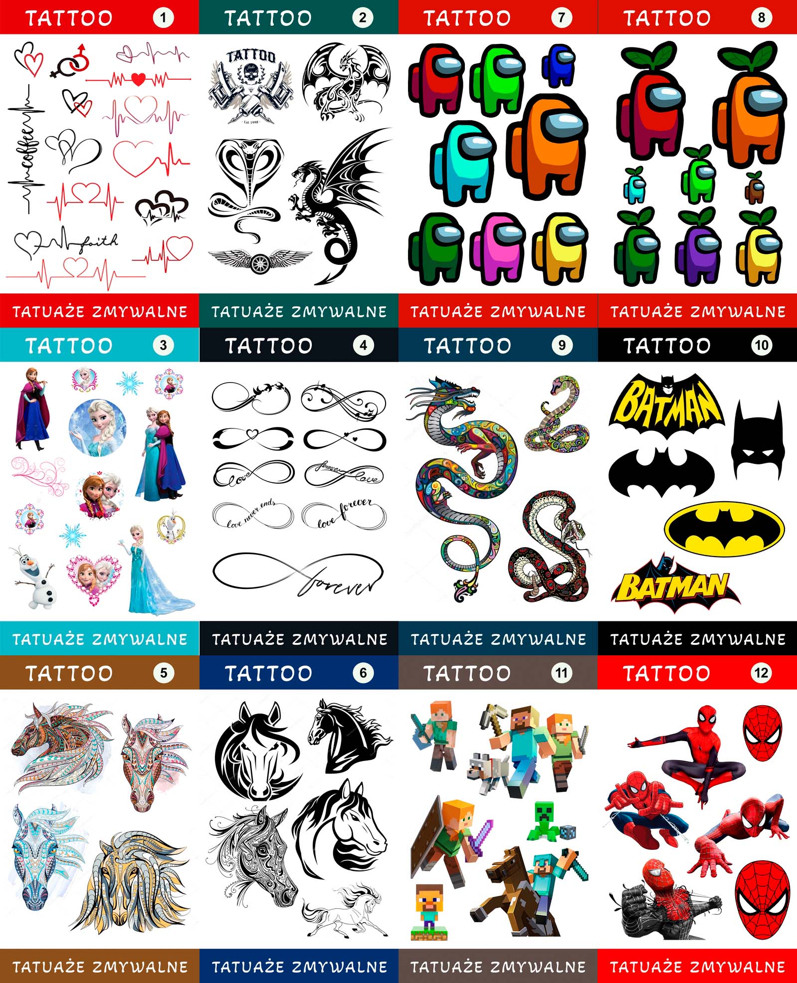 Duży Zestaw Mega Tatuaży zmywalnych - Jaś Fasola - Mr.Bean