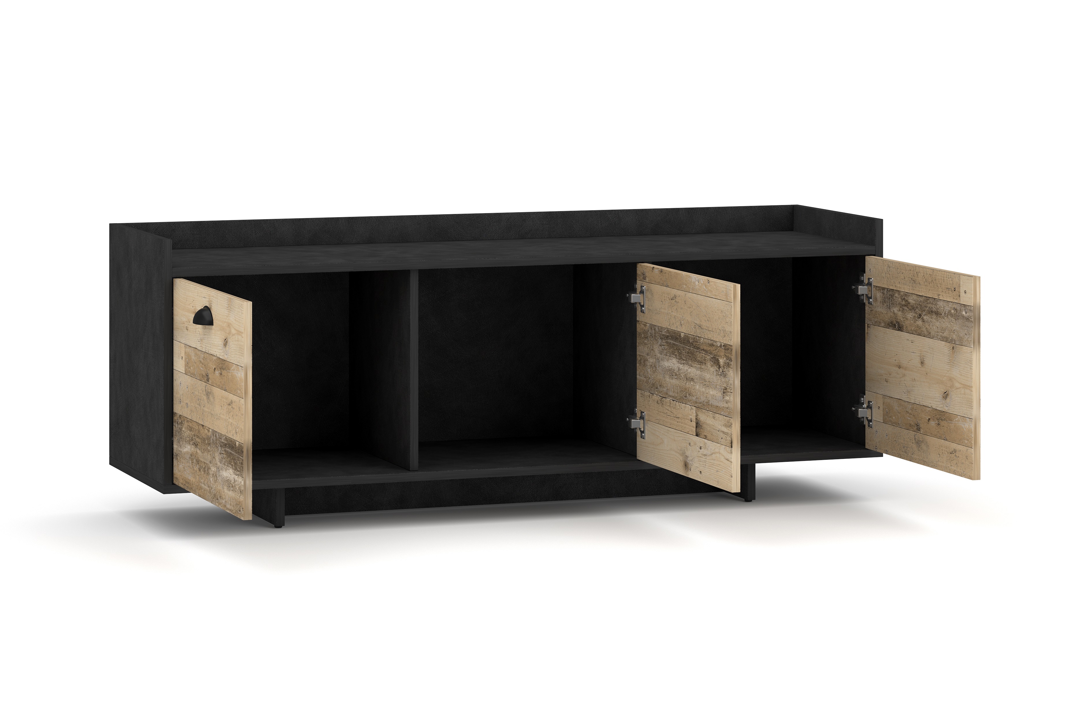 Élégant meuble TV Fulgures, 140 cm matériau graphite / Vieux bois