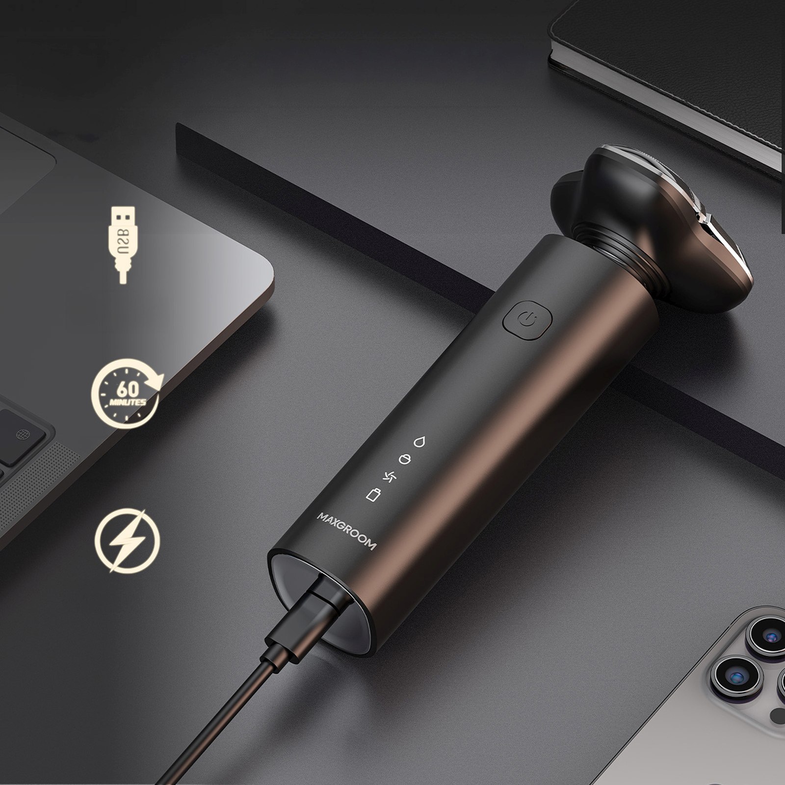 Golarka elektryczna trymer przycinarka 3w1 USB-C 600mAh IPX7 - czarna (10)