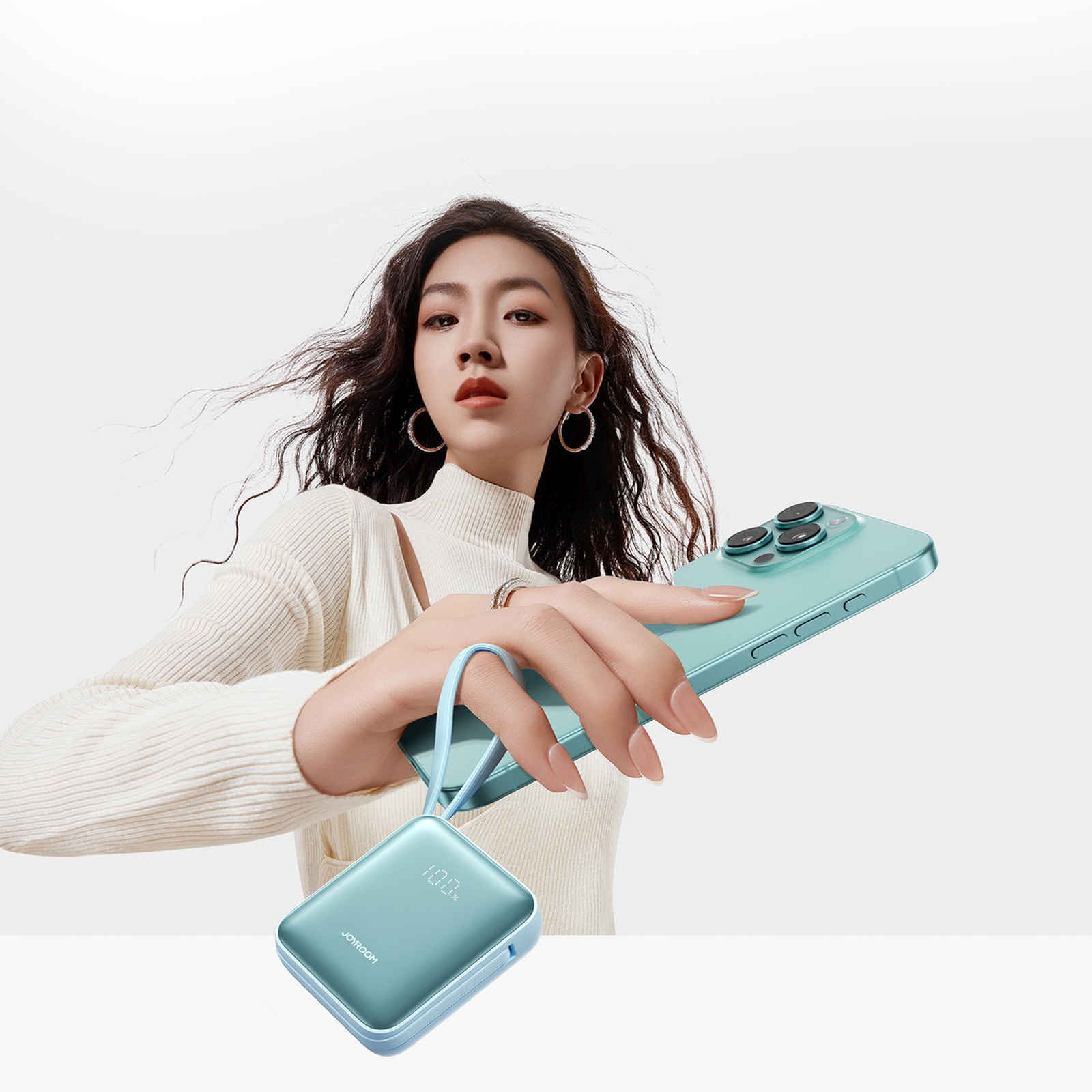 Powerbank 10000mAh 22.5W z wbudowanymi kablami - niebieski (7)