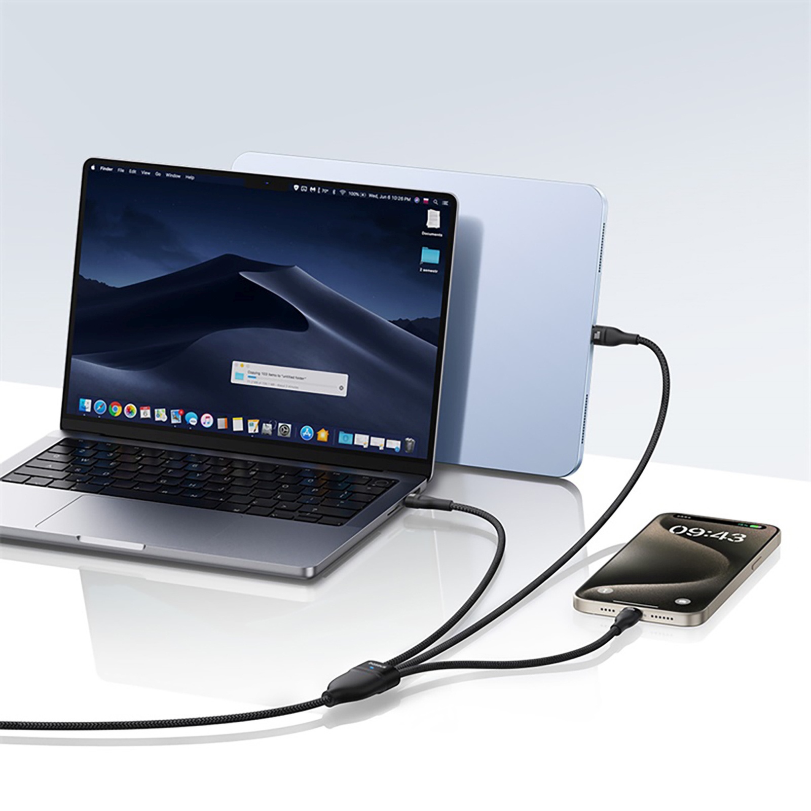 Kabel przewód 3w1 USB-C Flash Series 3 100W 1.5m - czarny (6)