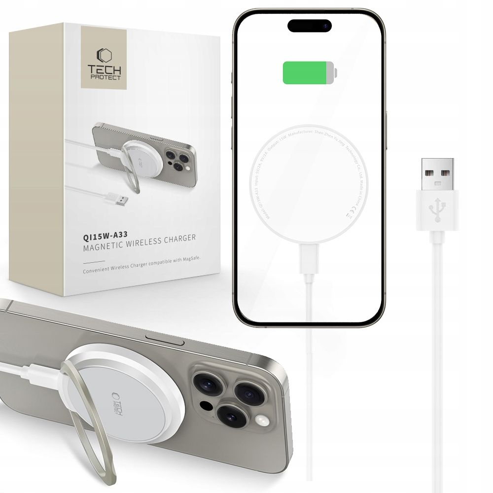 Ładowarka indukcyjna z podstawką kablem USB-A - USB-C MagSafe - biała