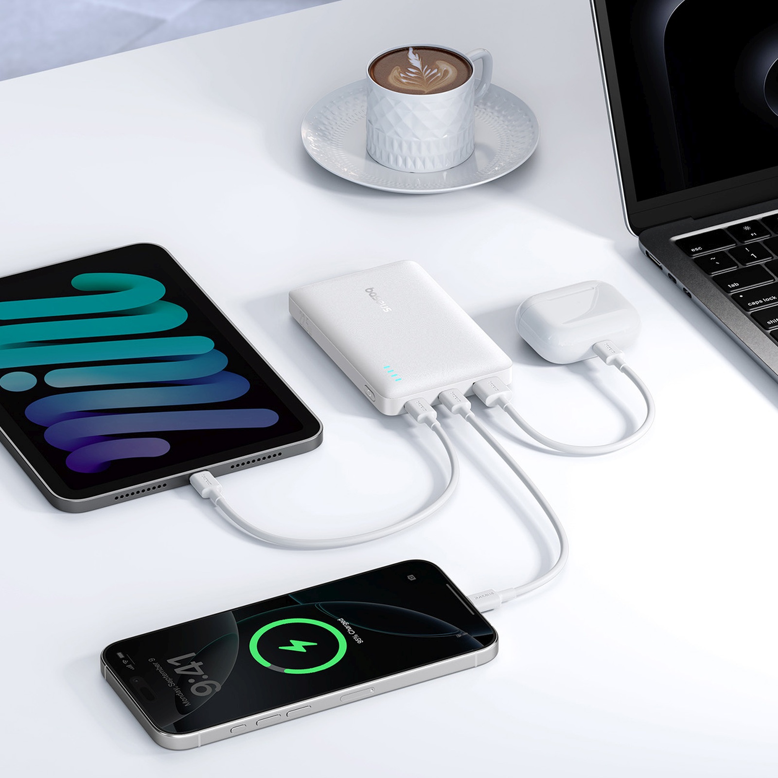 Powerbank 10000mAh 22.5W EnerFill FP21 USB-A USB-C z kablem USB-C - biały (10)