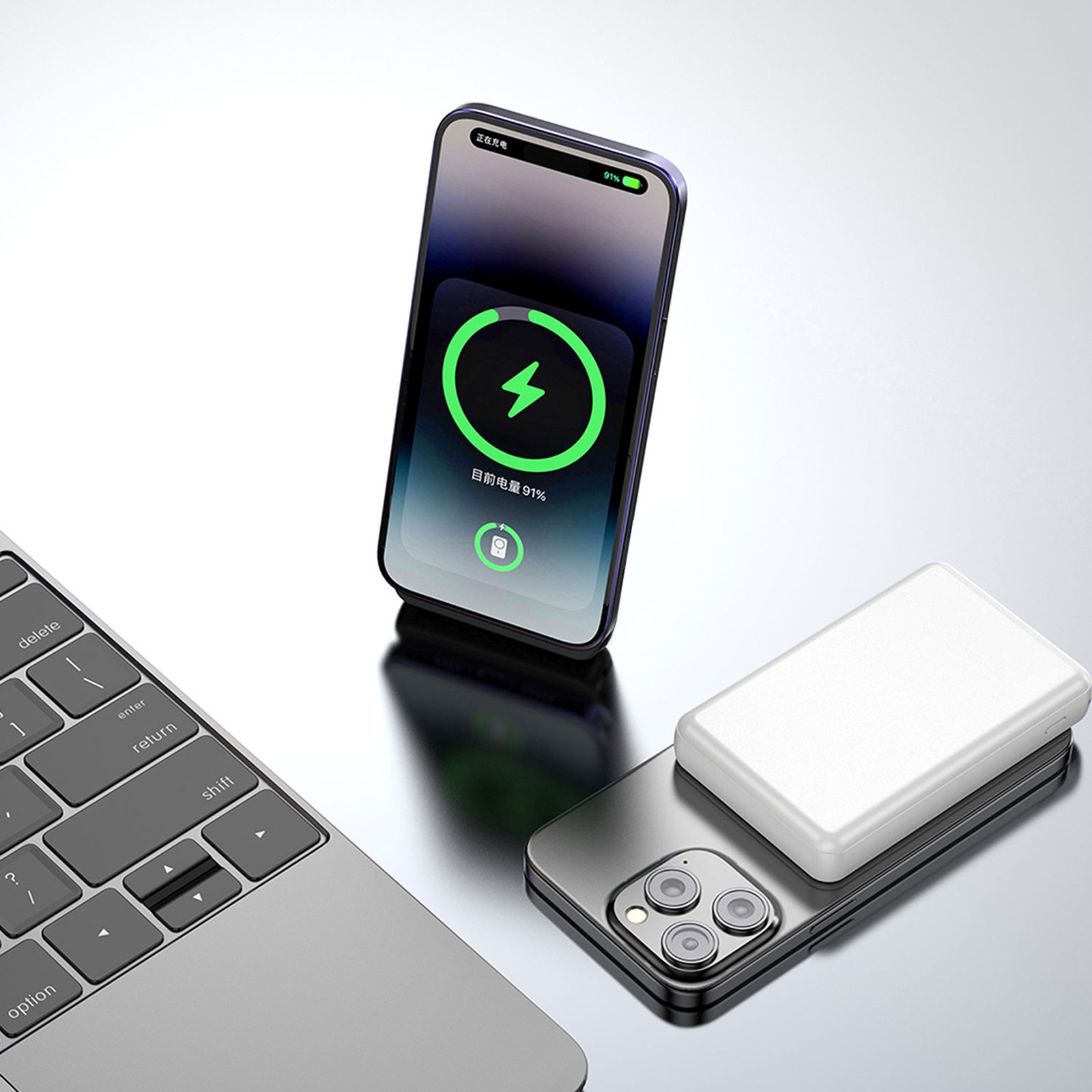 Powerbank magnetyczny K14S 5000mAh USB-A USB-C 20W - biały (4)