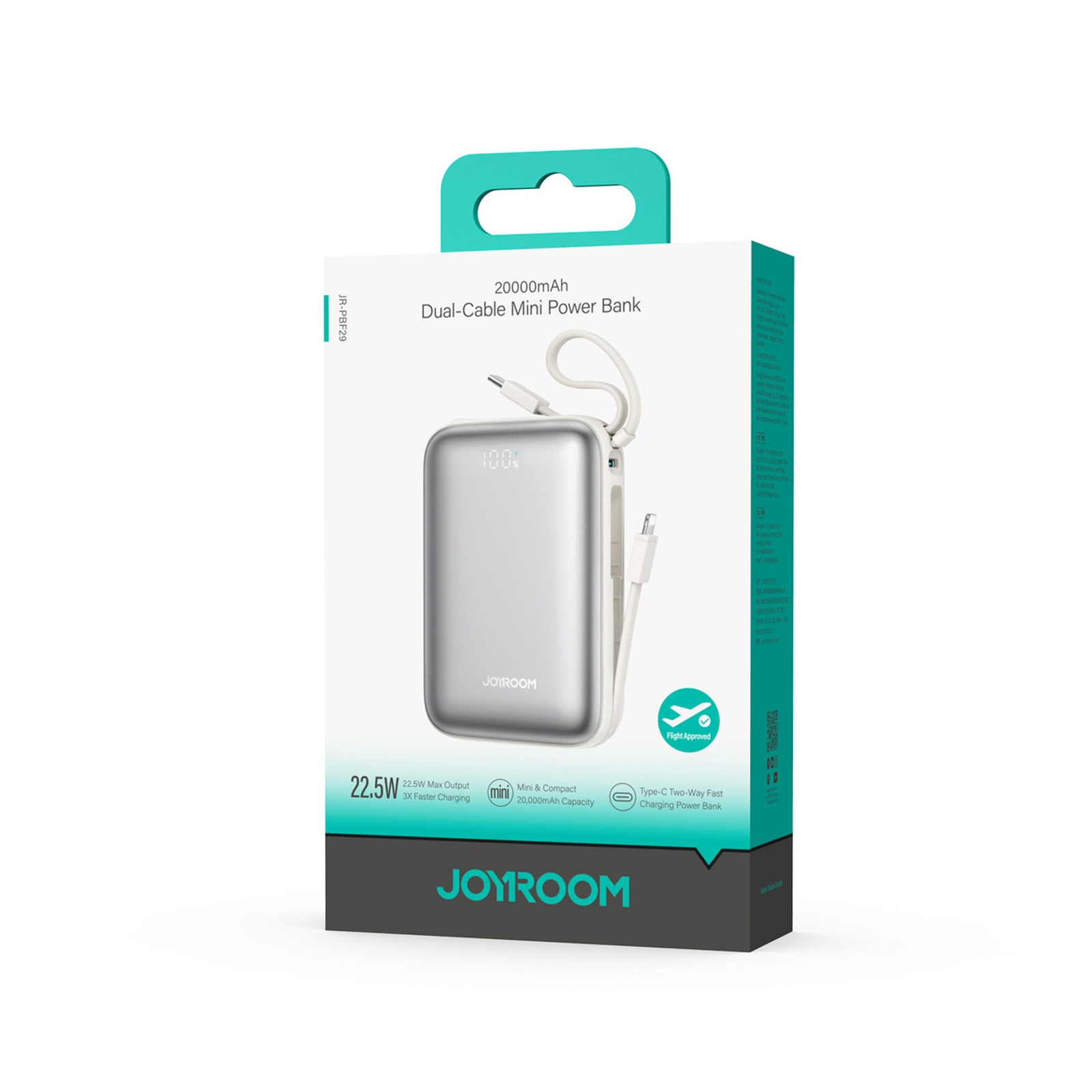 Powerbank 20000mAh 22.5W USB-C z podwójnym kablem - biały (7)