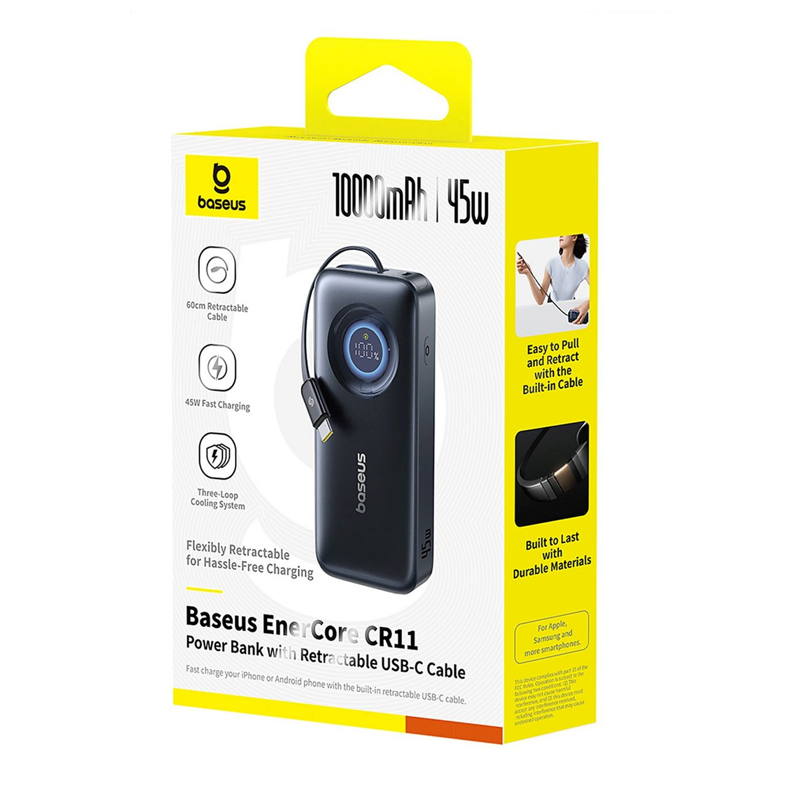 Powerbank 10000mAh 45W USB-C EnerCore CR11 ze zwijanym kablem USB-C - czarny (5)
