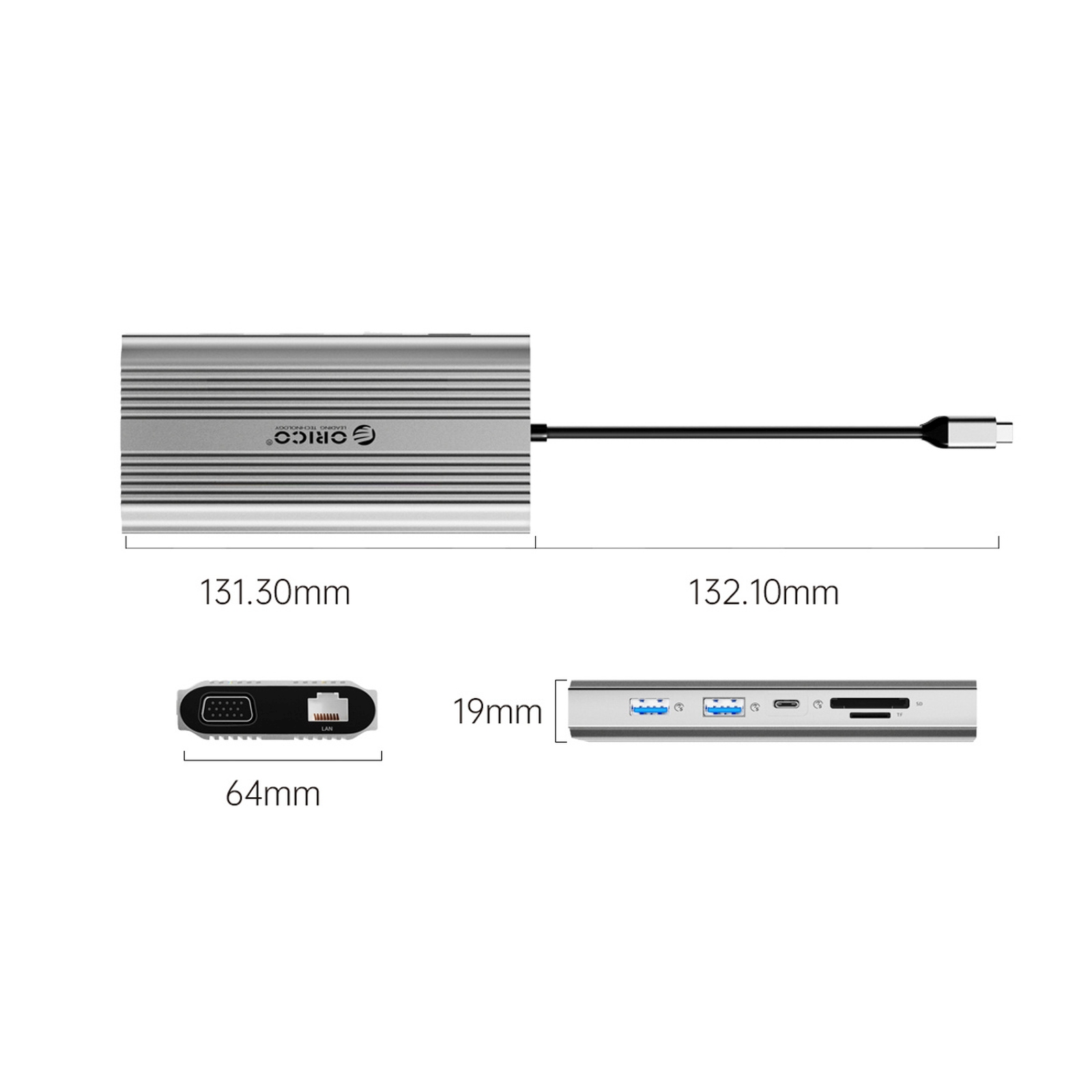 Stacja dokująca 12w1 USB-C - USB-A USB-C HDMI VGA RJ45 SD microSD PD 100W - srebrna (3)