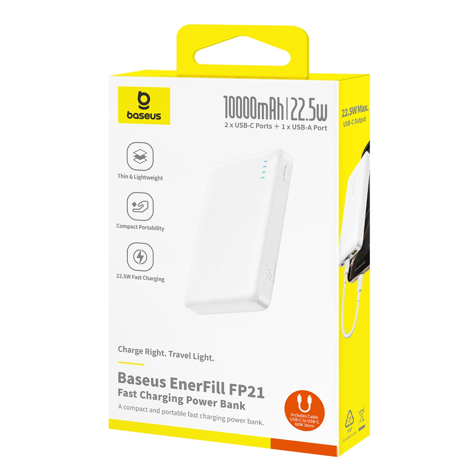 Powerbank 10000mAh 22.5W EnerFill FP21 USB-A USB-C z kablem USB-C - biały (7)