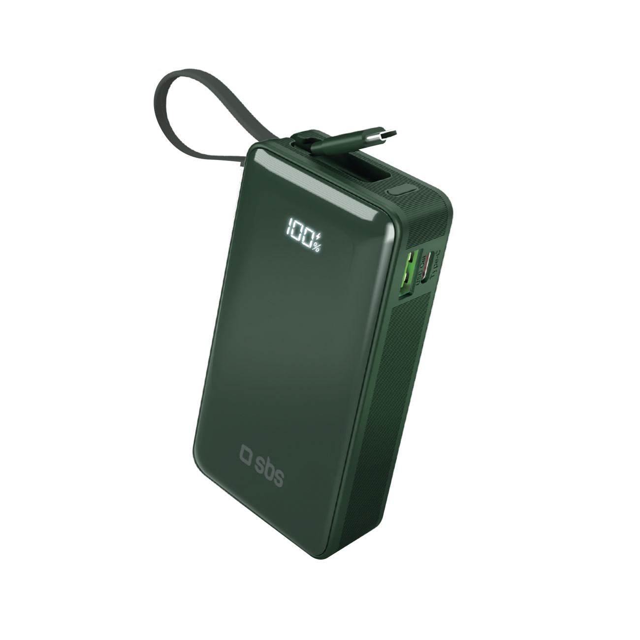 Powerbank 10000mAh USB-A USB-C z wyświetlaczem wbudowanym kablem USB-C 20W - zielony