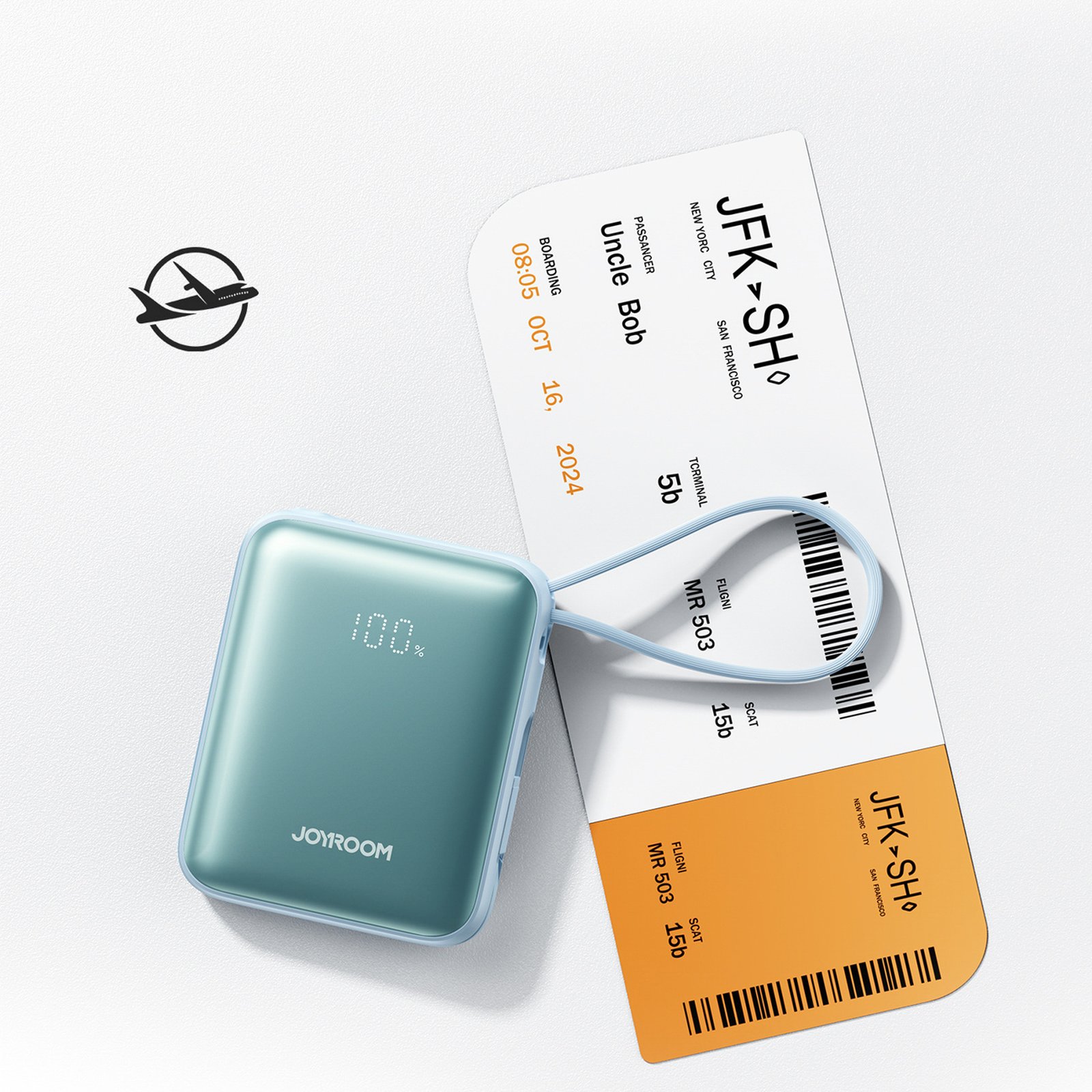 Powerbank 10000mAh 22.5W z wbudowanymi kablami - niebieski (10)