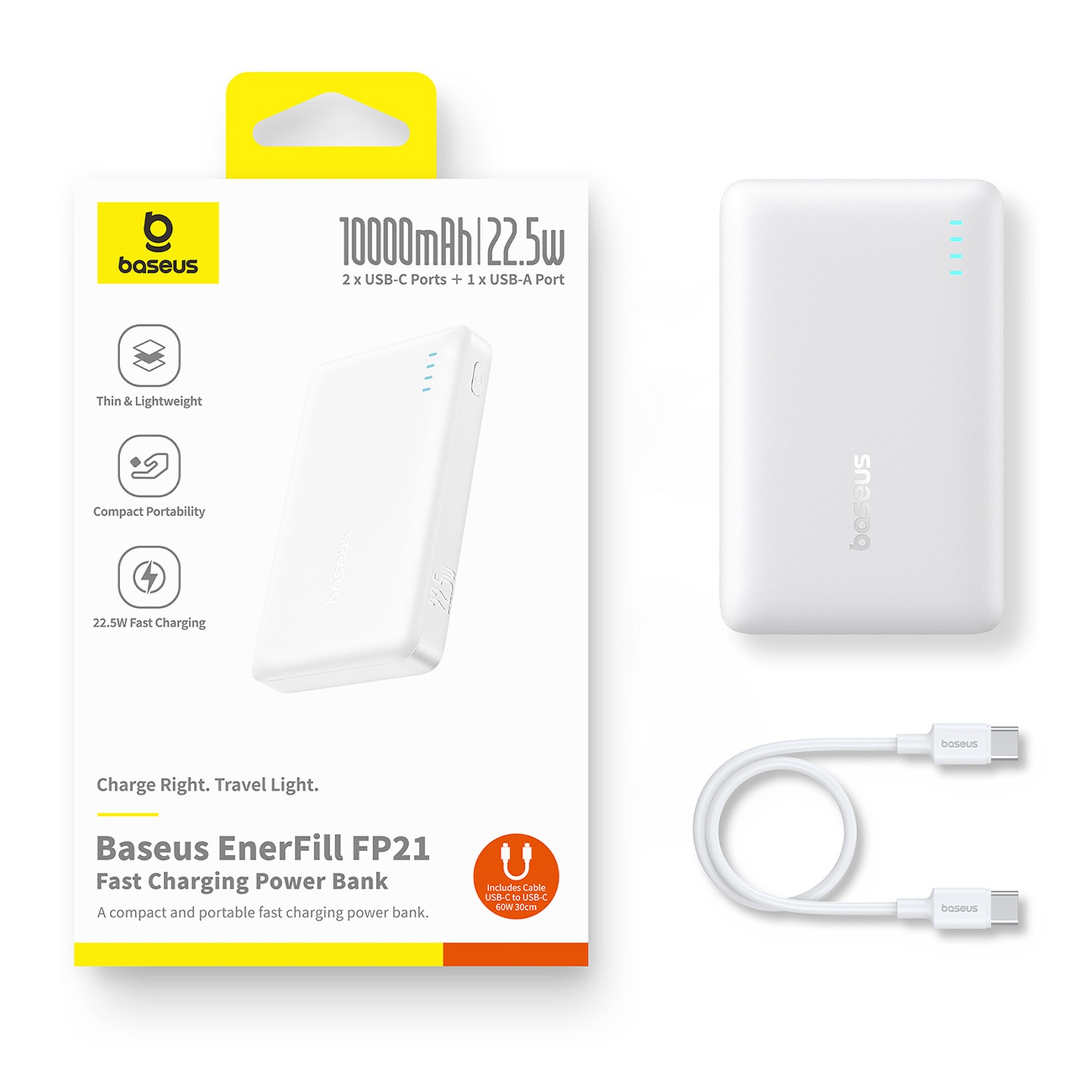 Powerbank 10000mAh 22.5W EnerFill FP21 USB-A USB-C z kablem USB-C - biały (9)