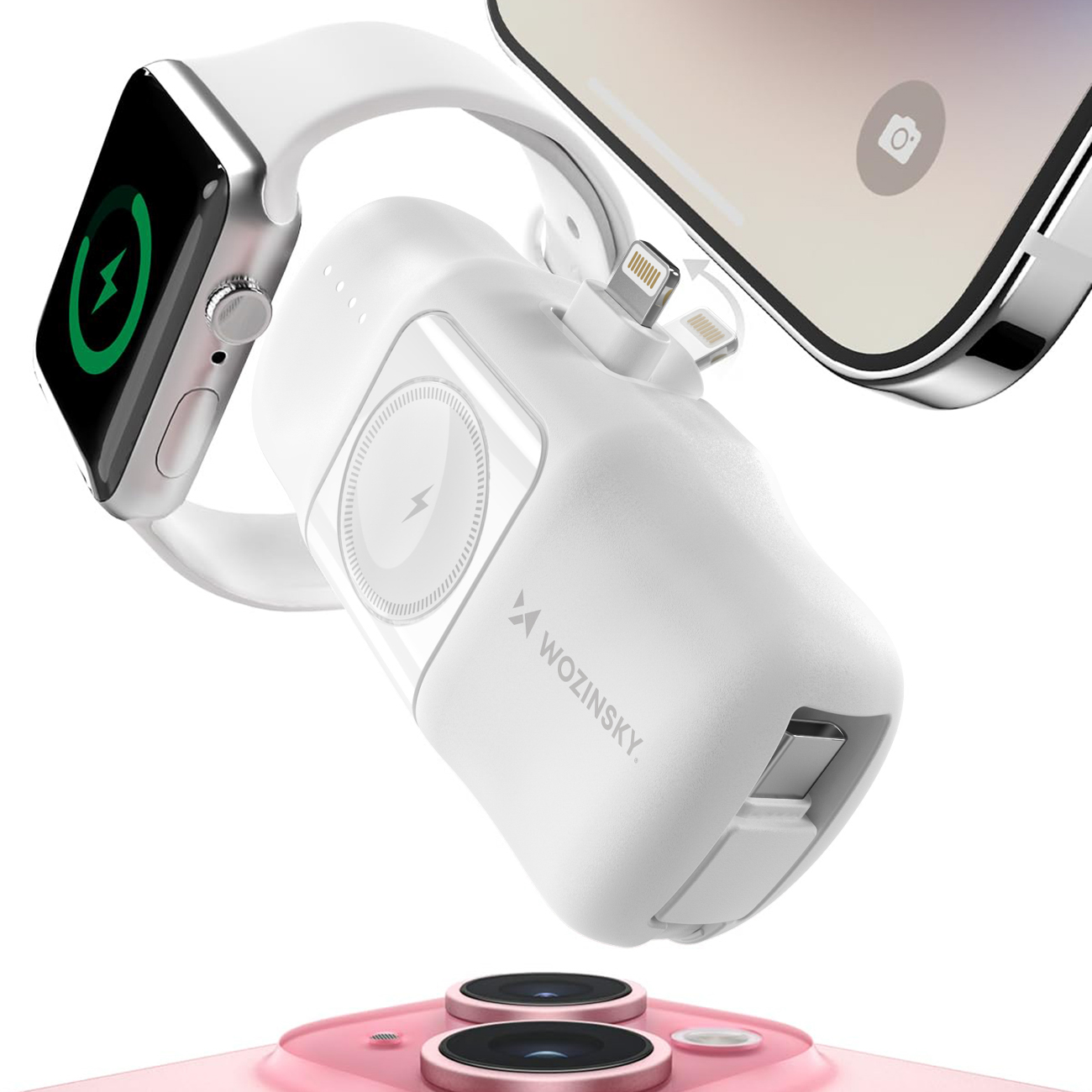 Mini powerbank 5000mAh 15W iPhone Lightning i ładowarką do Apple Watch - biały (5)