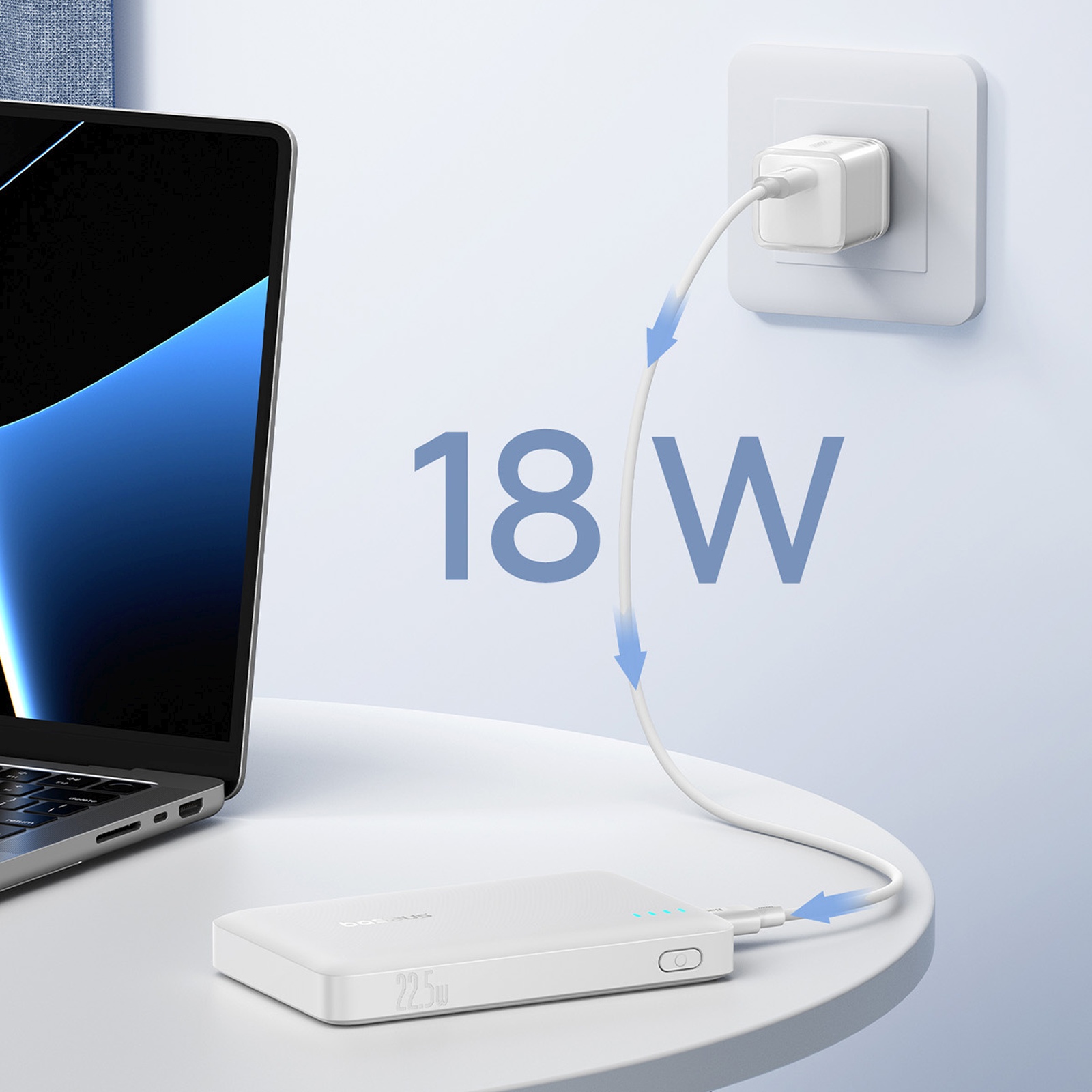 Powerbank 10000mAh 22.5W EnerFill FP21 USB-A USB-C z kablem USB-C - biały (11)