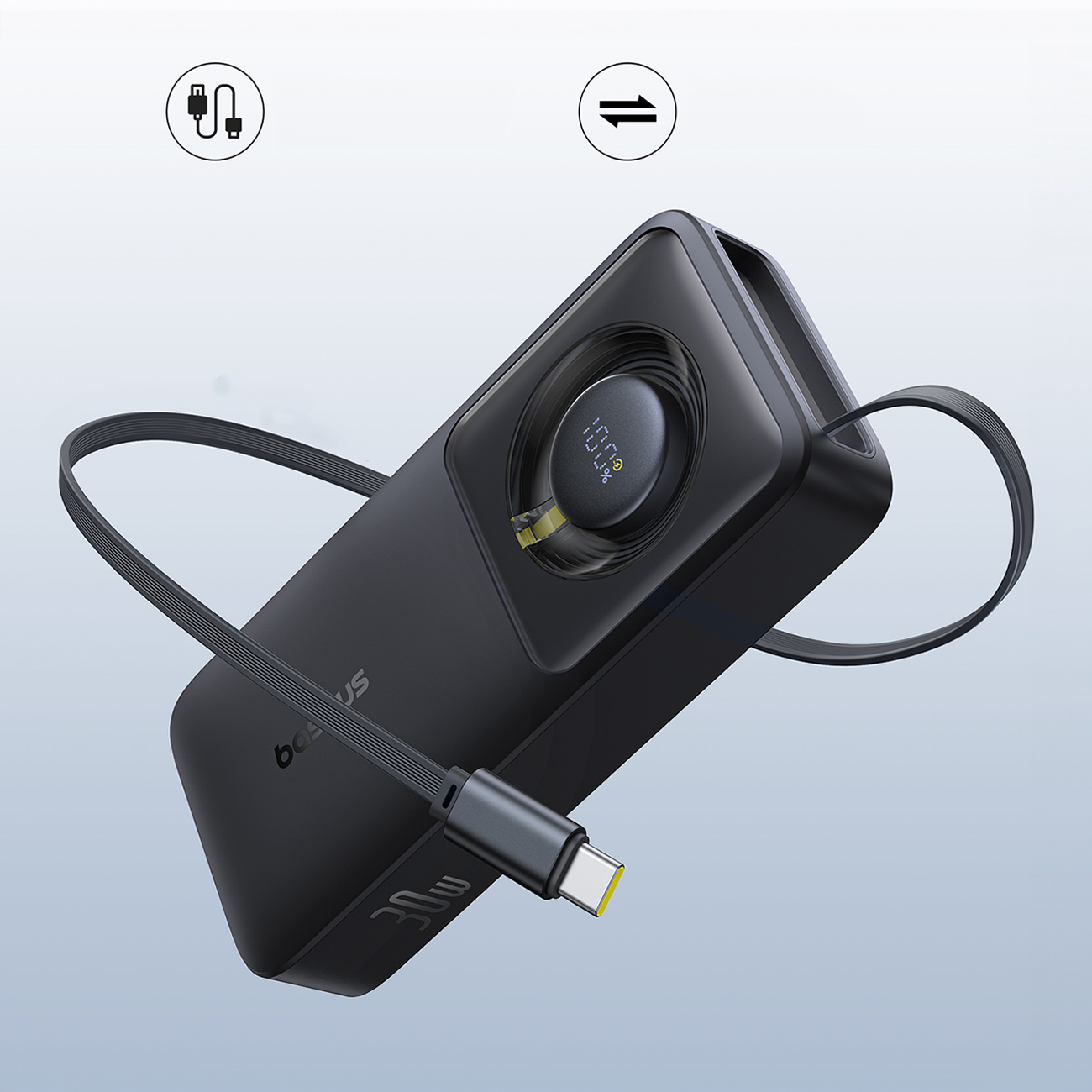 Powerbank 10000mAh 30W z portem USB-C i rozwijanym kablem USB-C Free2Pull - czarny (6)
