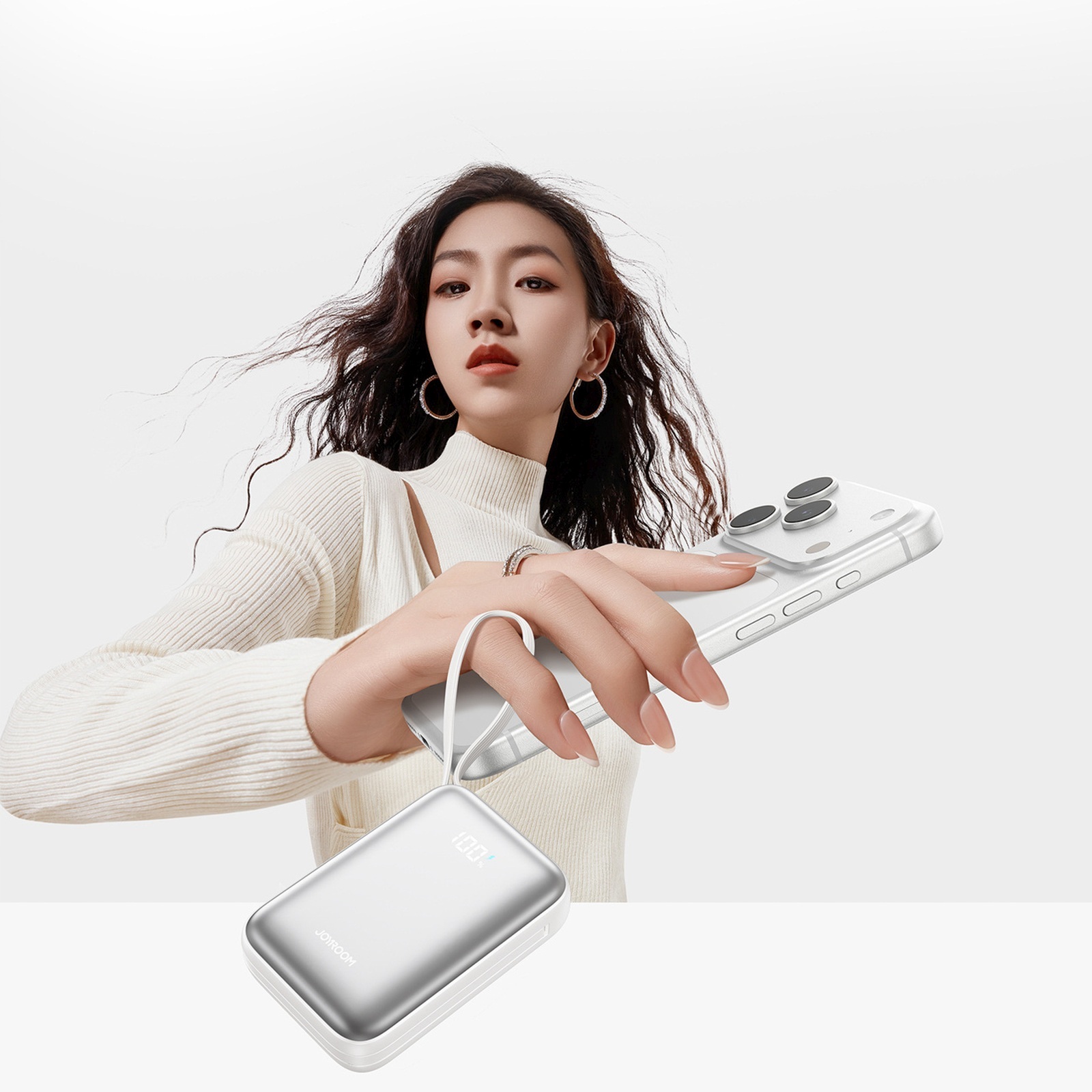 Powerbank 20000mAh 22.5W USB-C z podwójnym kablem - biały (9)