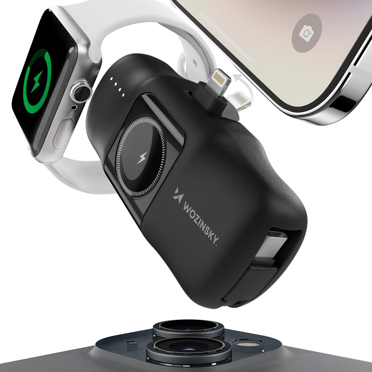 Mini powerbank 5000mAh 15W iPhone Lightning i ładowarką do Apple Watch - czarny (4)