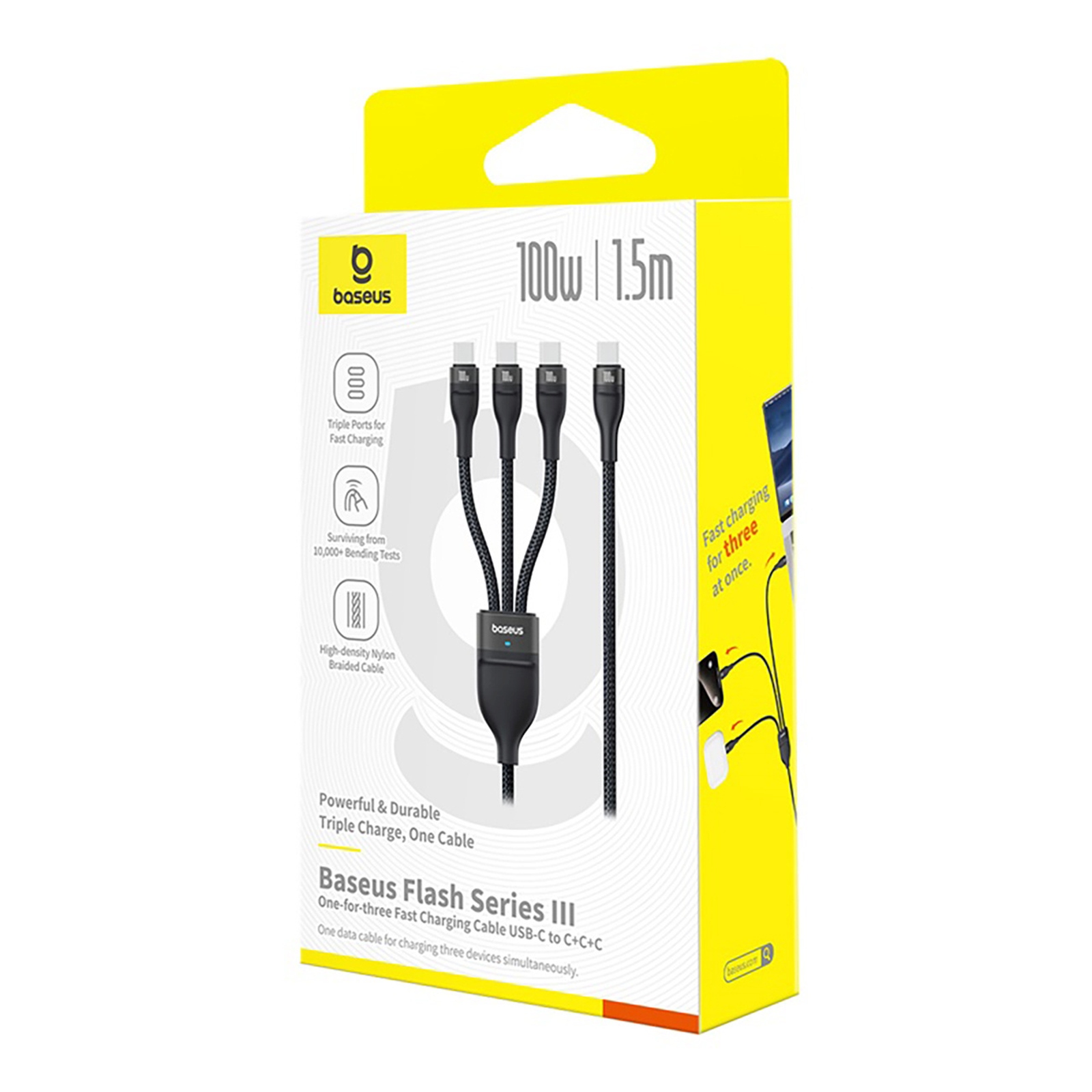Kabel przewód 3w1 USB-C Flash Series 3 100W 1.5m - czarny (9)