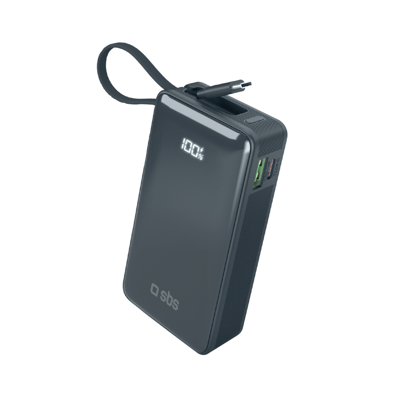 Powerbank 10000mAh USB-A USB-C z wyświetlaczem wbudowanym kablem USB-C 20W - ciemnoszary