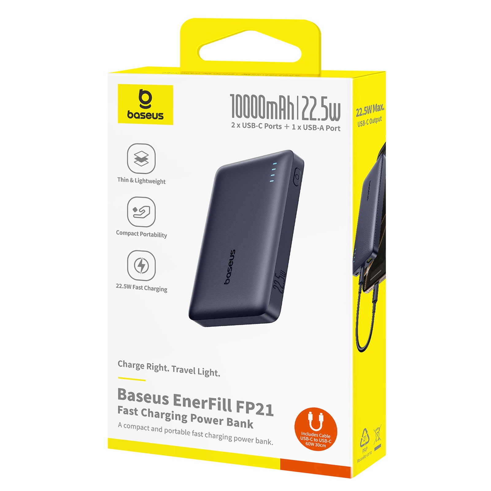 Powerbank 10000mAh 22.5W EnerFill FP21 USB-A USB-C z kablem USB-C - czarny (7)