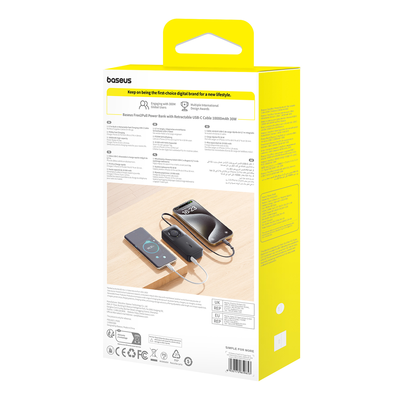 Powerbank 10000mAh 30W z portem USB-C i rozwijanym kablem USB-C Free2Pull - czarny (5)
