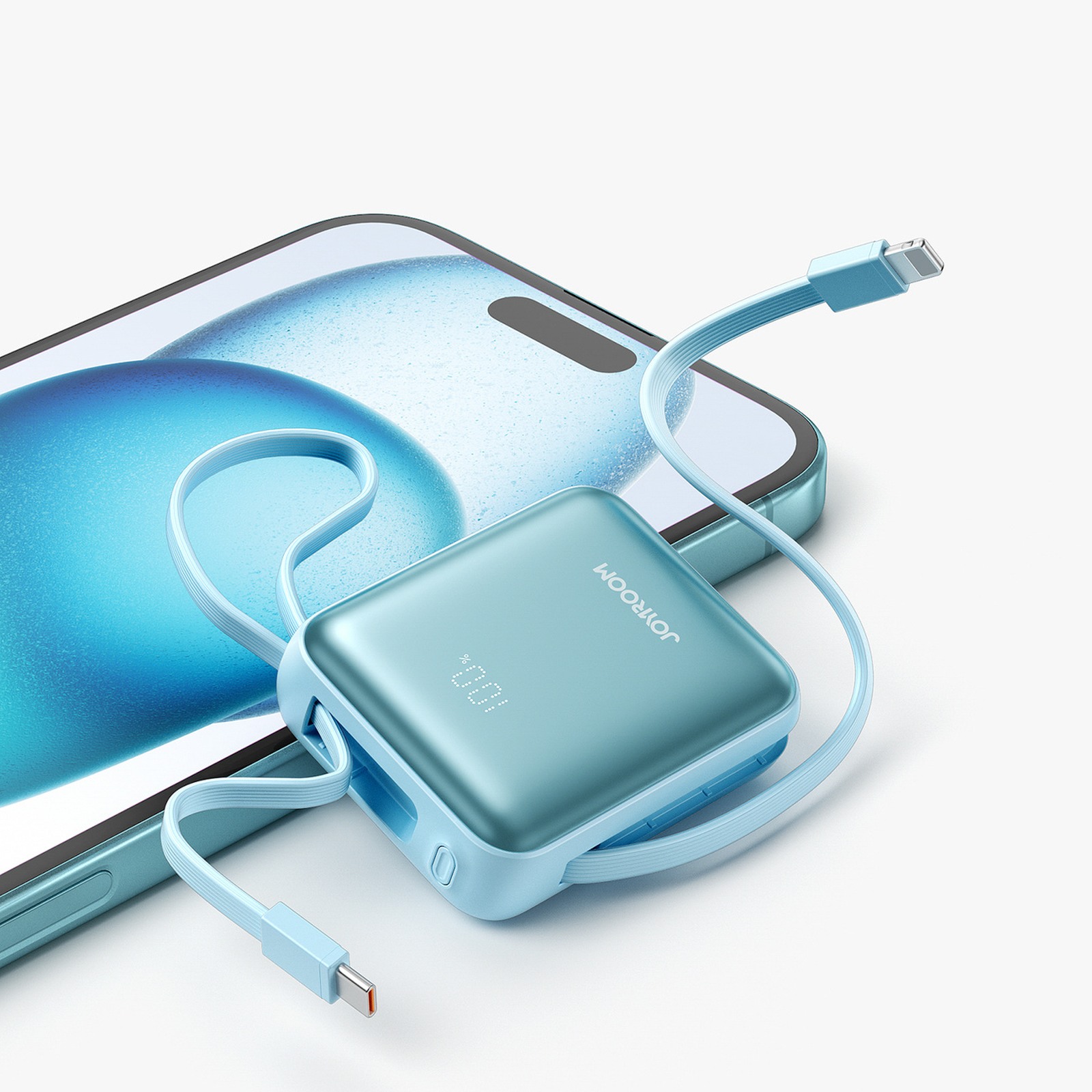 Powerbank 10000mAh 22.5W z wbudowanymi kablami - niebieski (4)