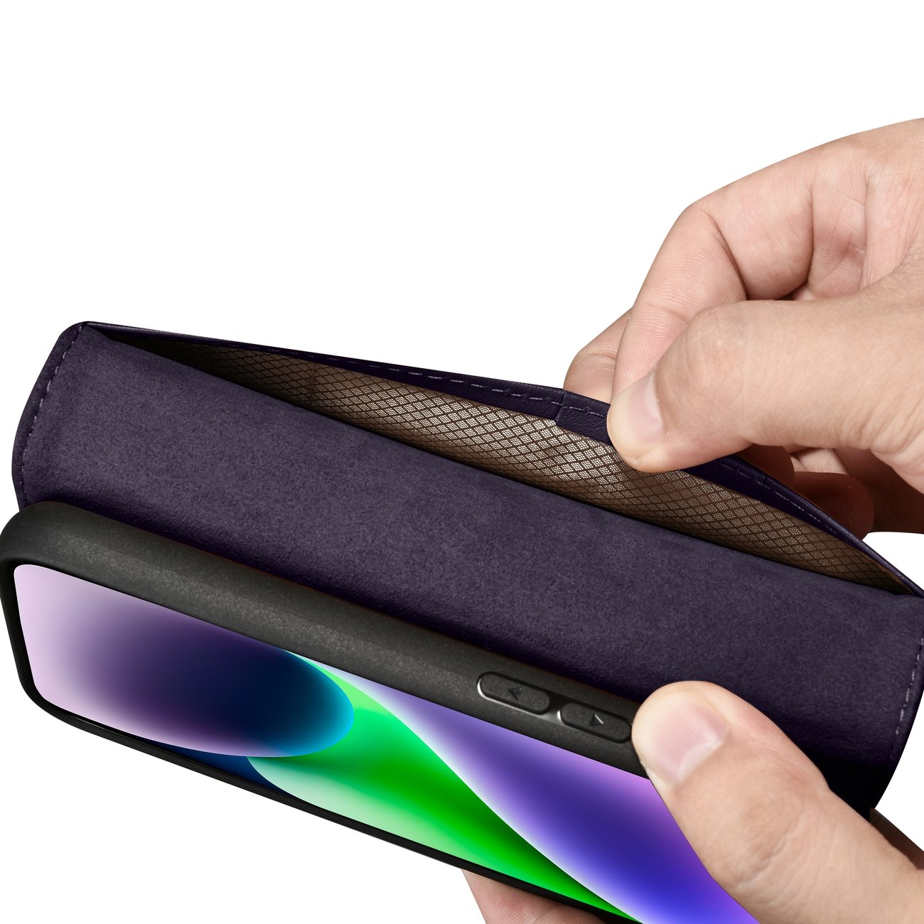 2w1 etui skórzany pokrowiec z klapką iPhone 14 Plus Anti-RFID Wallet Case ciemnofioletowy (11)