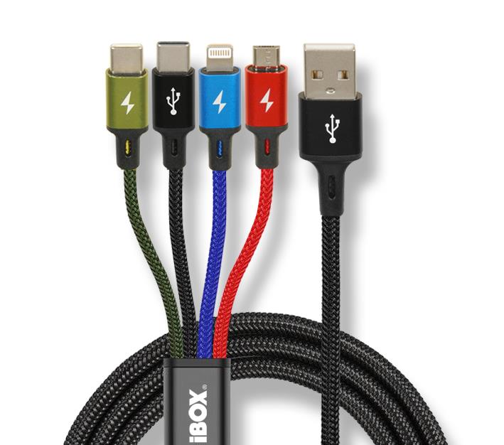 Kabel USB iBOX multi 4w1: 2x USB-C, micro USB, Ligtning - kolorowy (1)