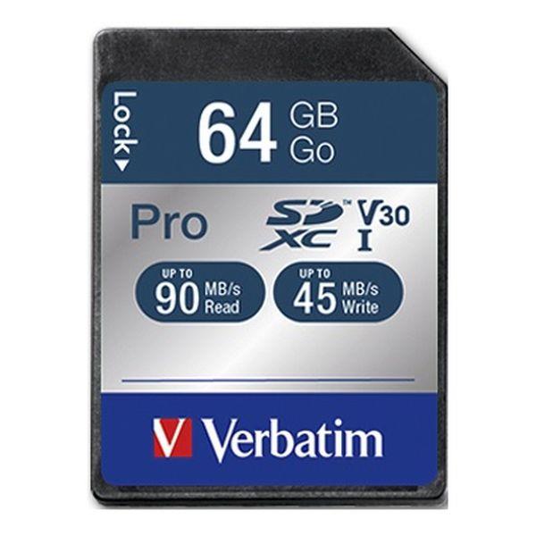 Karta pamięci SDXC Verbatim Pro U3 64GB (90/45 MB/s) Class 10 UHS-1 V30 (1)