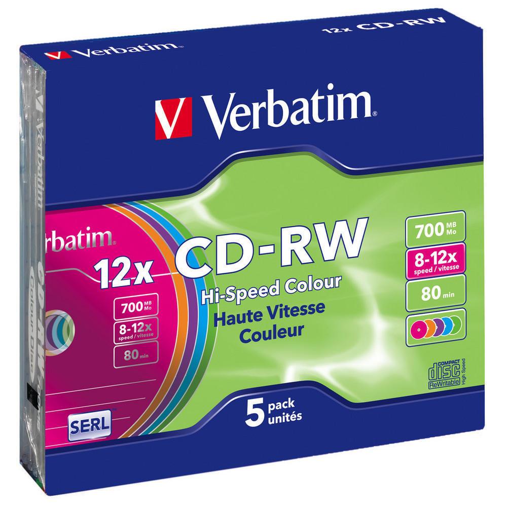 CD-RW Verbatim 700MB Colour X12 (5 Slim) (1)