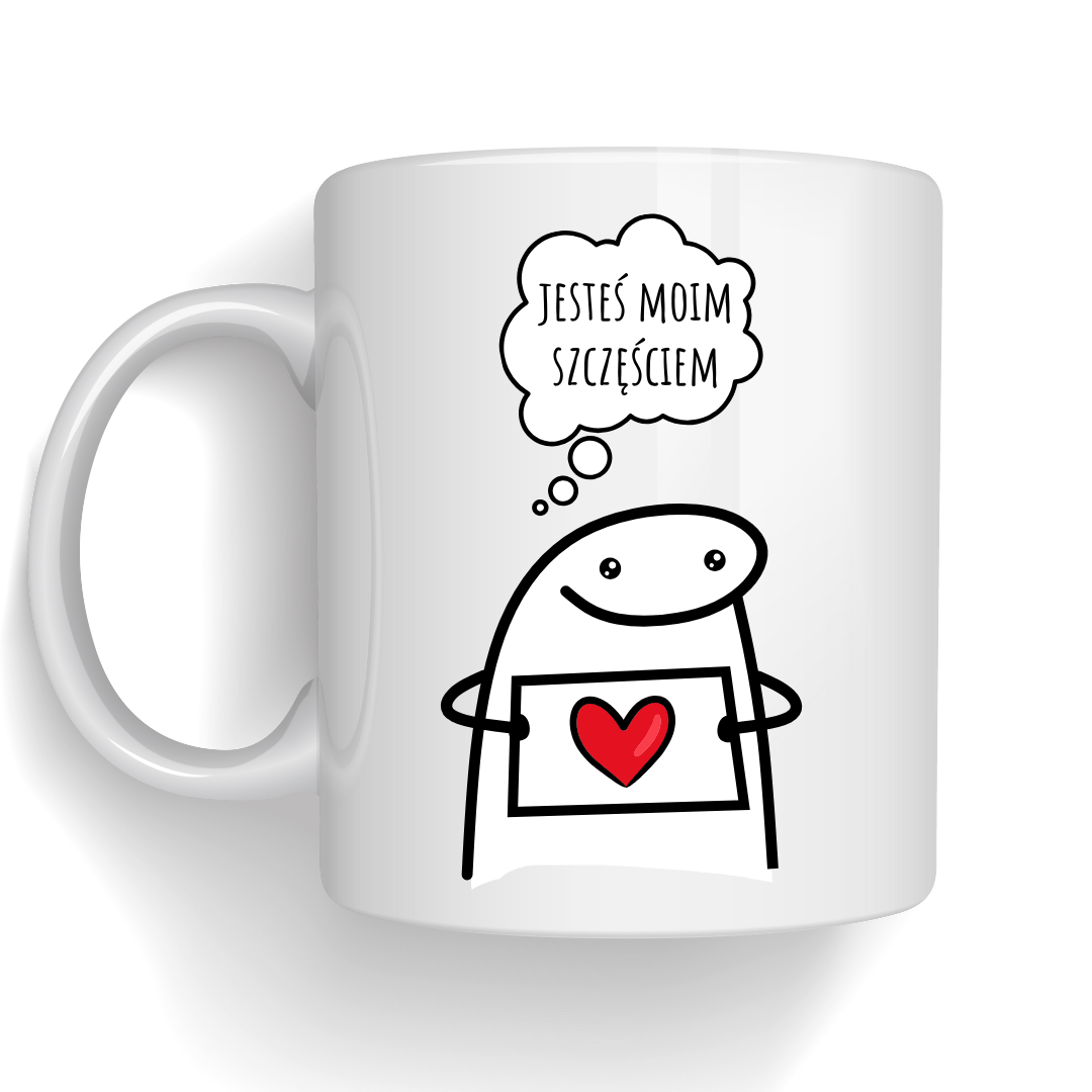 Kubek z nadrukiem z Ludzikiem Jesteś Moim Szczęściem