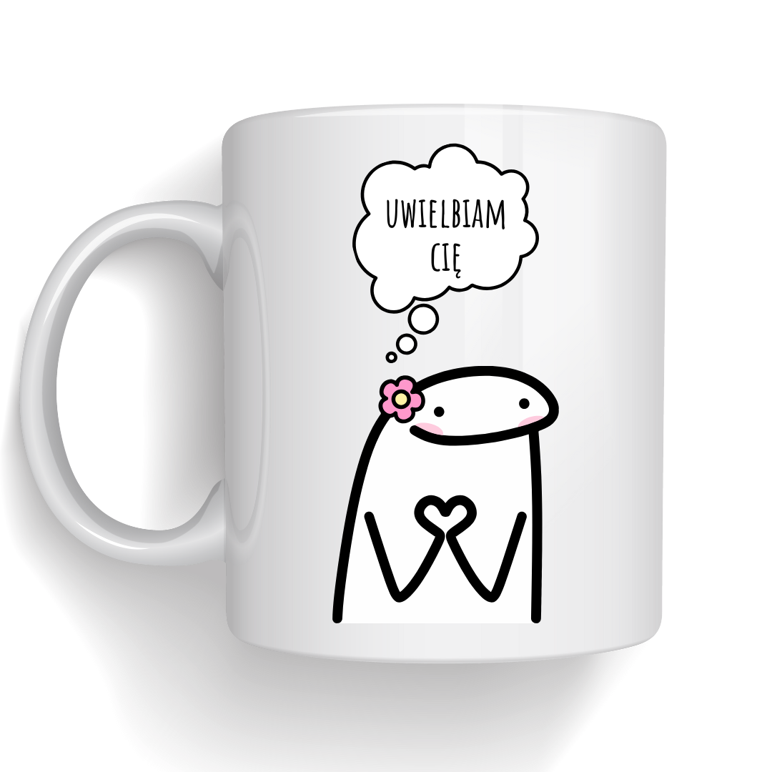 Kubek z nadrukiem z Ludzikiem Uwielbiam Cię