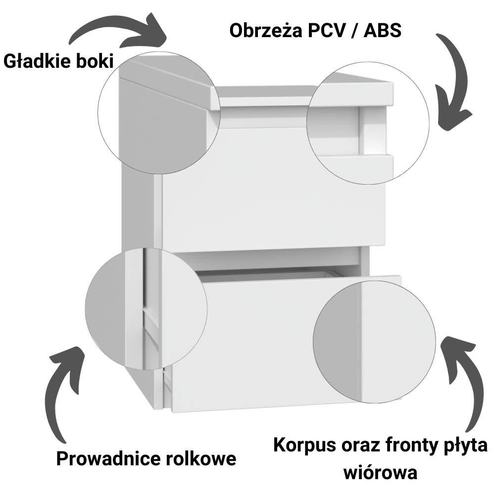 Szafka nocna Malwa mini - Kolor: Biały Połysk