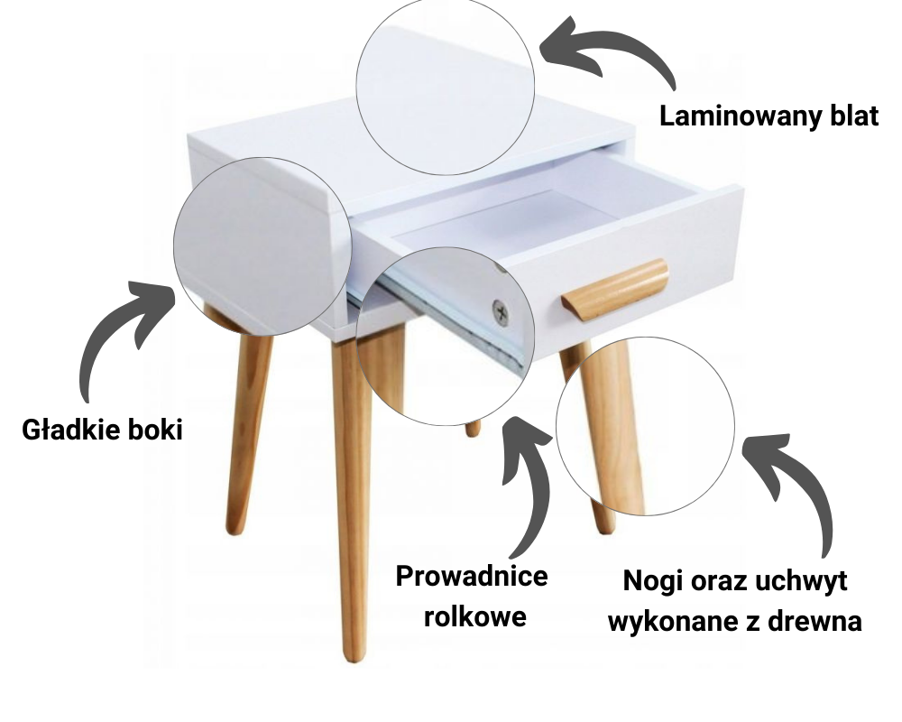 Stolik Nocny SKAN ONE - Kolor: Biały