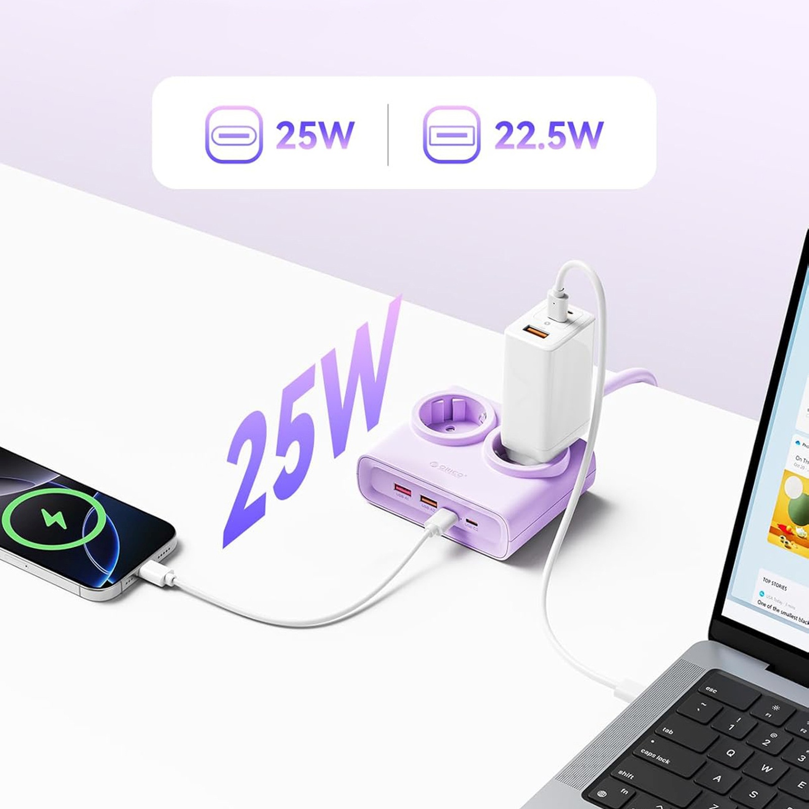 Listwa zasilająca 6w1 AC USB-A USB-C 25W - fioletowa (3)