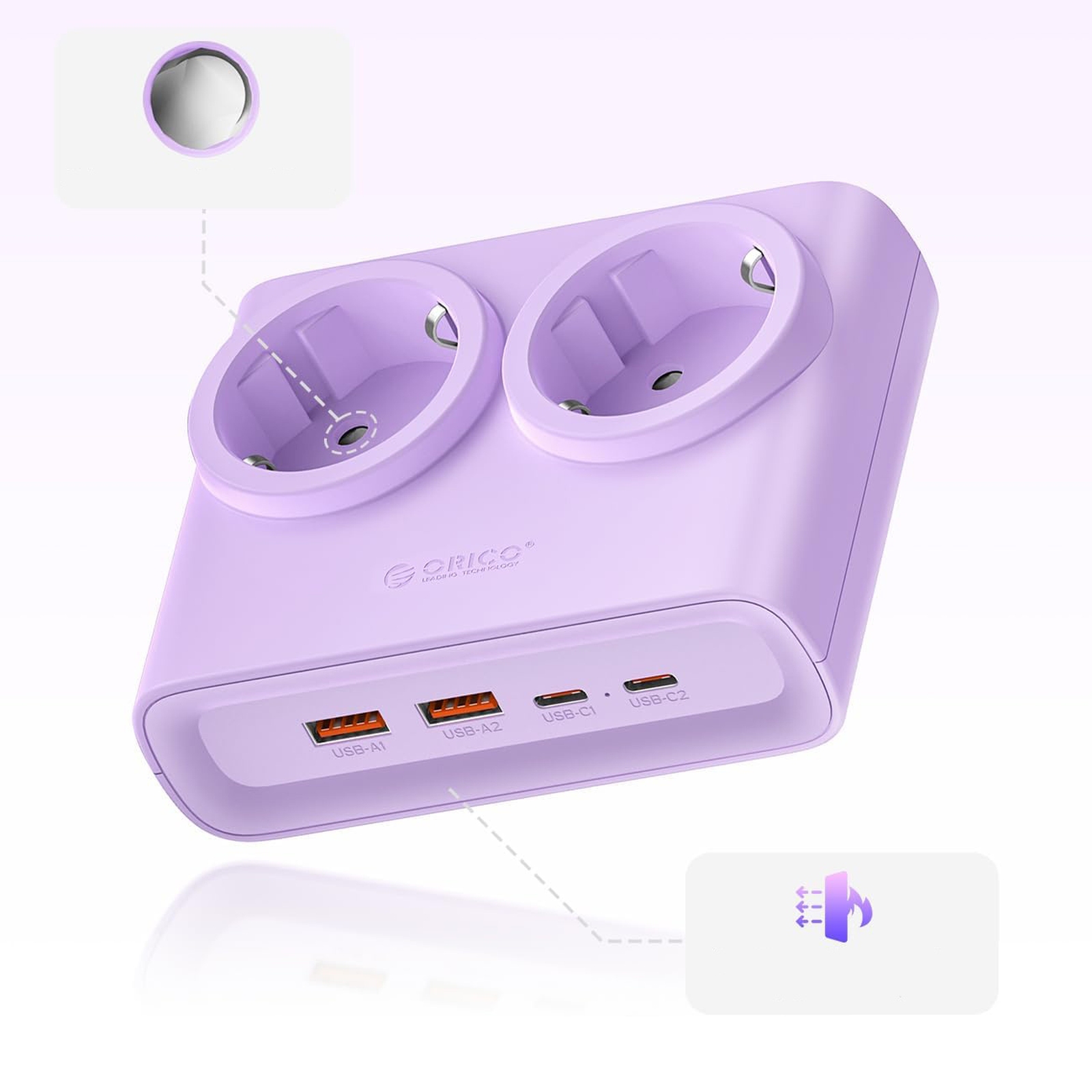 Listwa zasilająca 6w1 AC USB-A USB-C 25W - fioletowa (4)