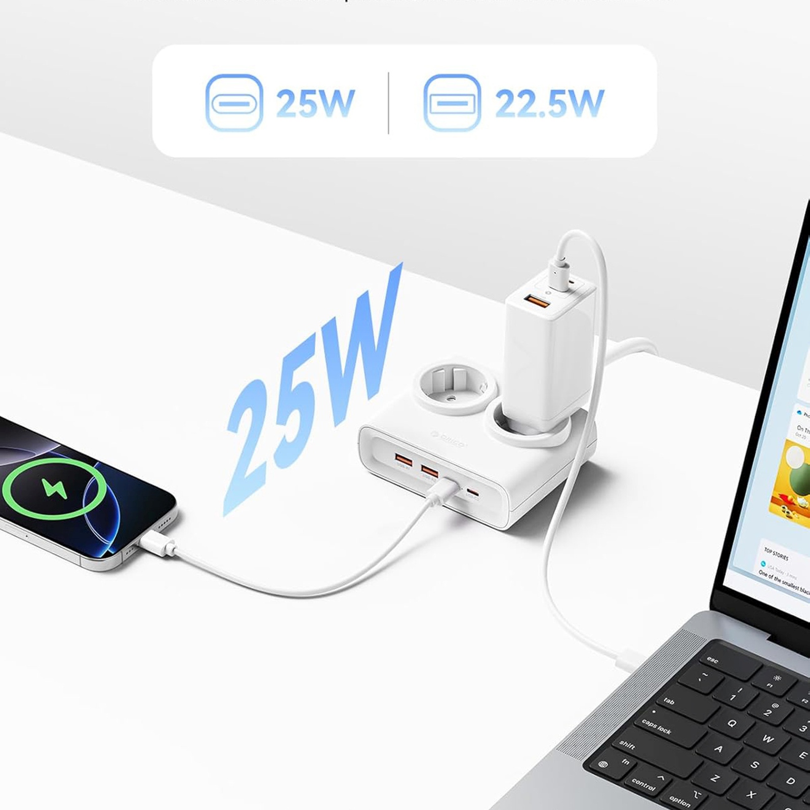 Listwa zasilająca 6w1 AC USB-A USB-C 25W - biała (5)