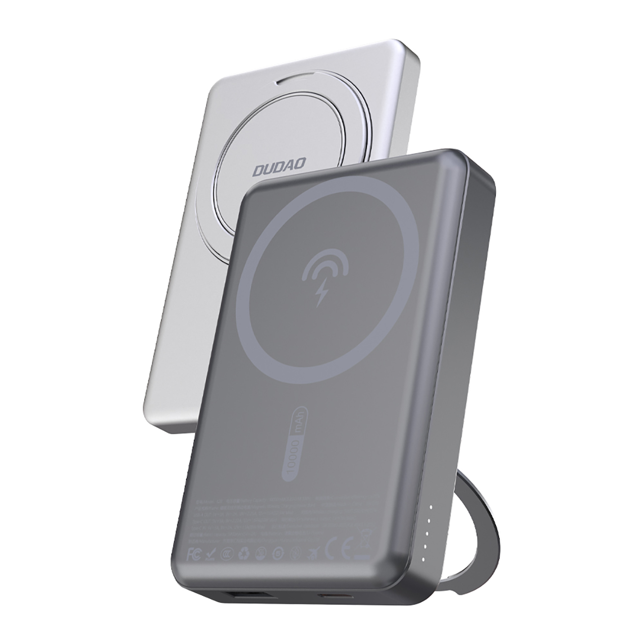 Powerbank K28 10000mAh z MagSafe z metalową obudową i podstawką PD 22.5W - srebrny (6)