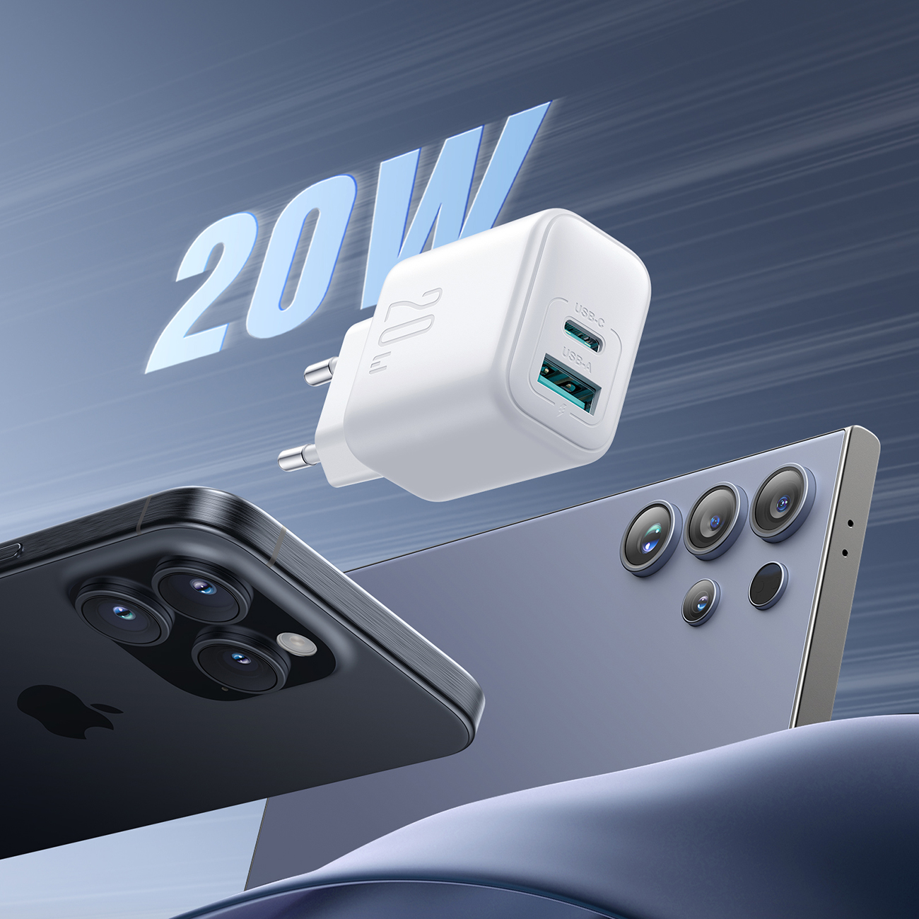 Ładowarka sieciowa USB-C USB-A 20W PD QC 3.0 - biała (9)