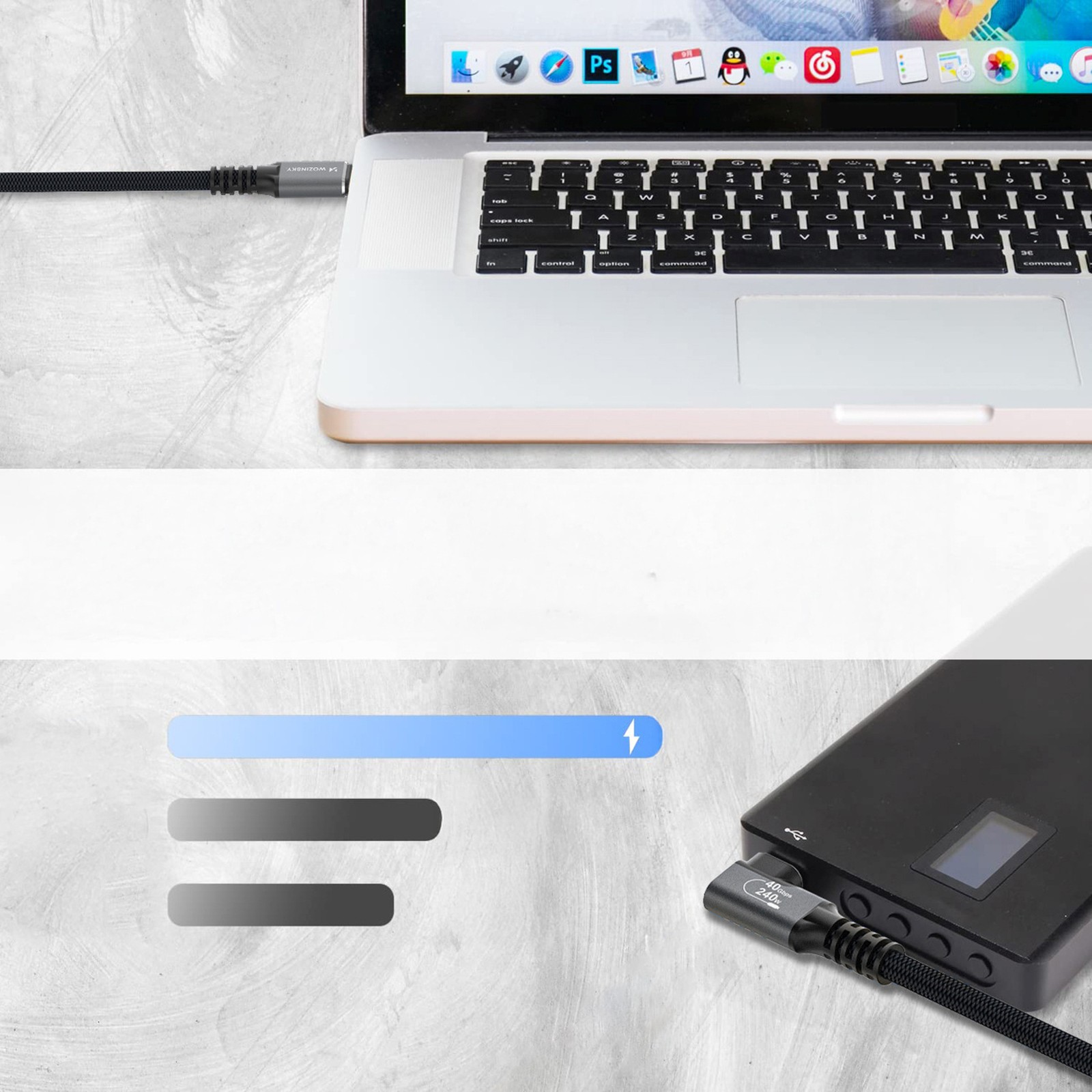 Kabel przewód kątowy Thunderbolt 4 USB-C 240W 4K 1m - czarny (8)