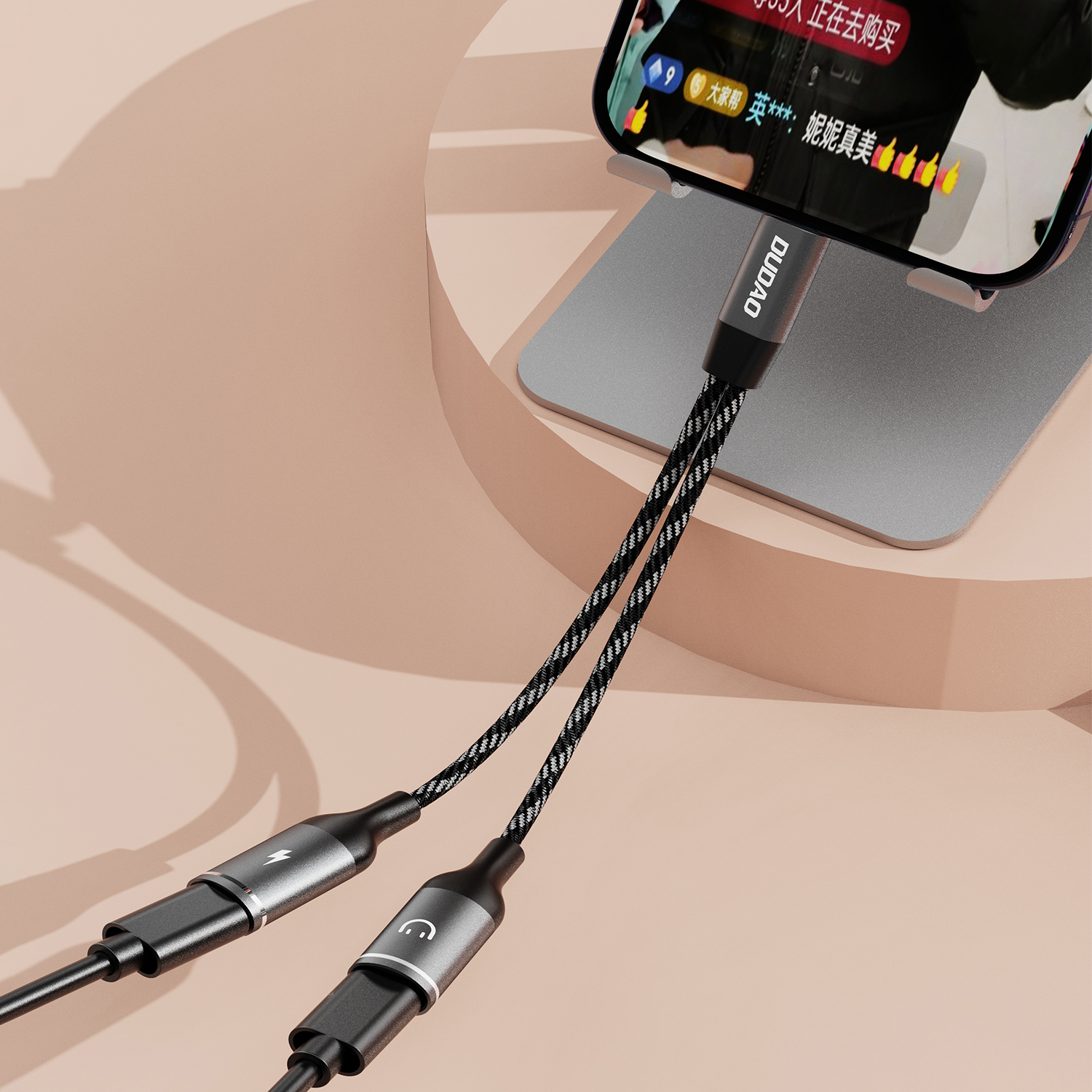 2w1 Adapter przejściówka rozdzielacz USB-C na zasilanie i słuchawki - szary (7)