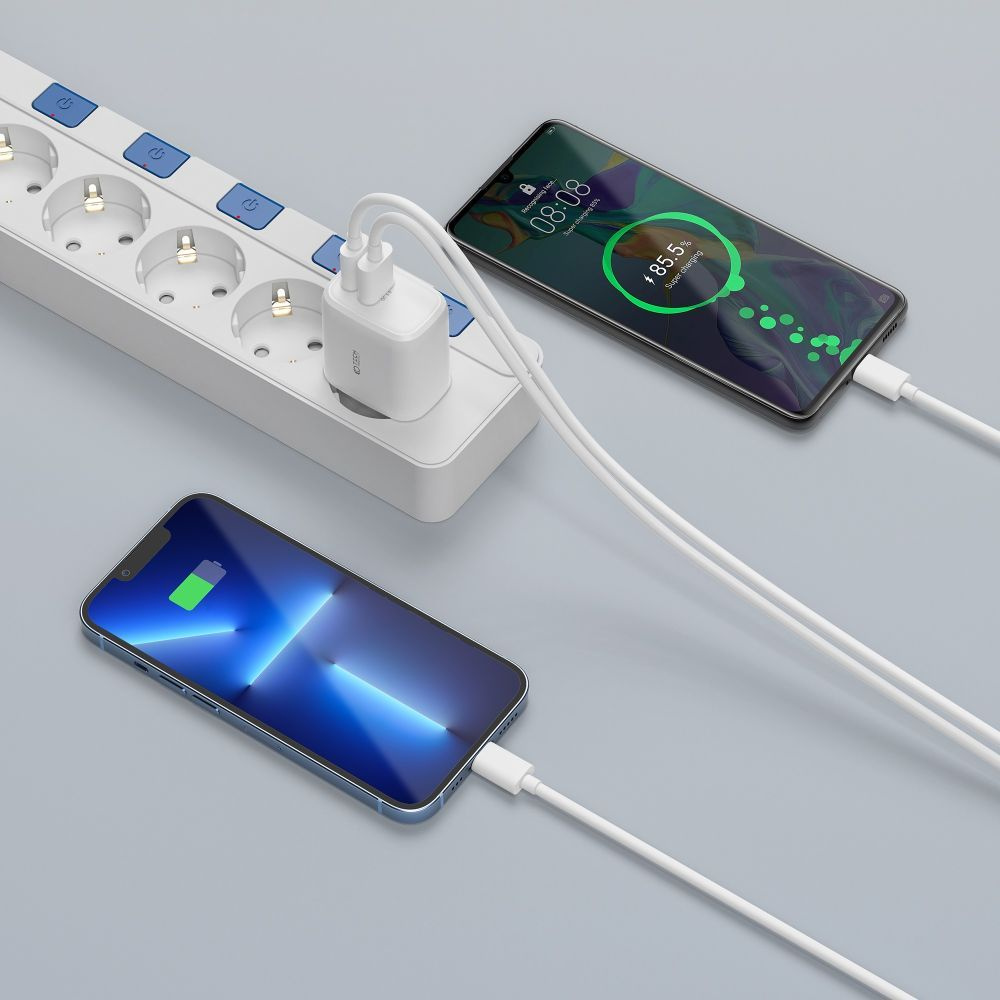 Ładowarka sieciowa C20W USB-A USB-C PD QC 20W - biała (7)