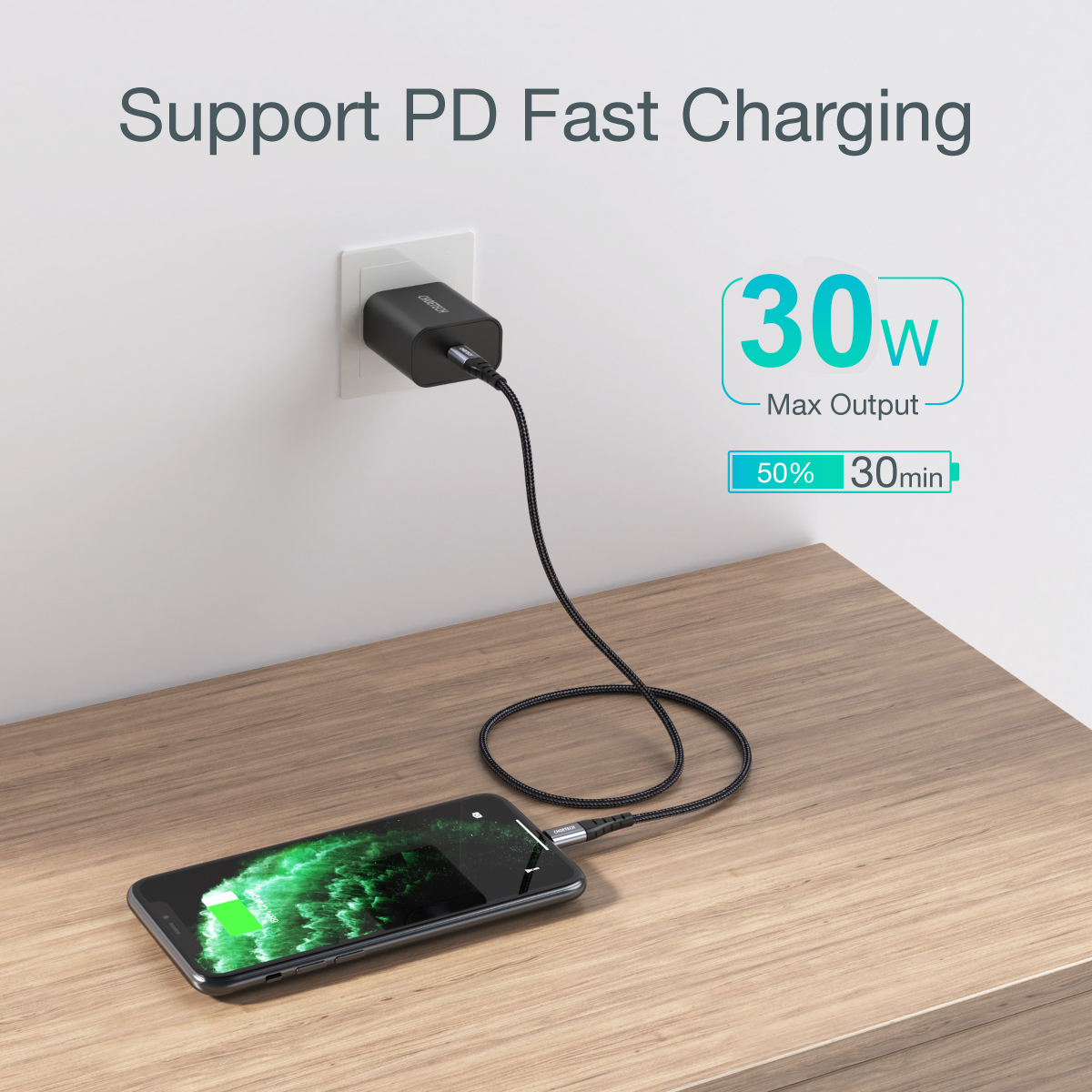 Kabel przewód do iPhone USB-C - Lightning 480Mb/s 3A 1.2m - czarny (5)