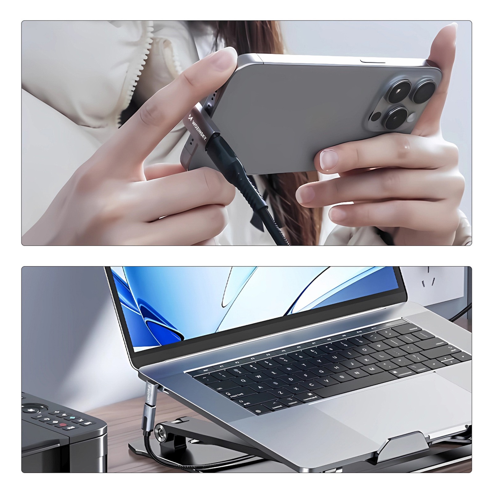Adapter przejściówka kątowa USB-C 40Gb/s 240W 8K OTG - szara (7)