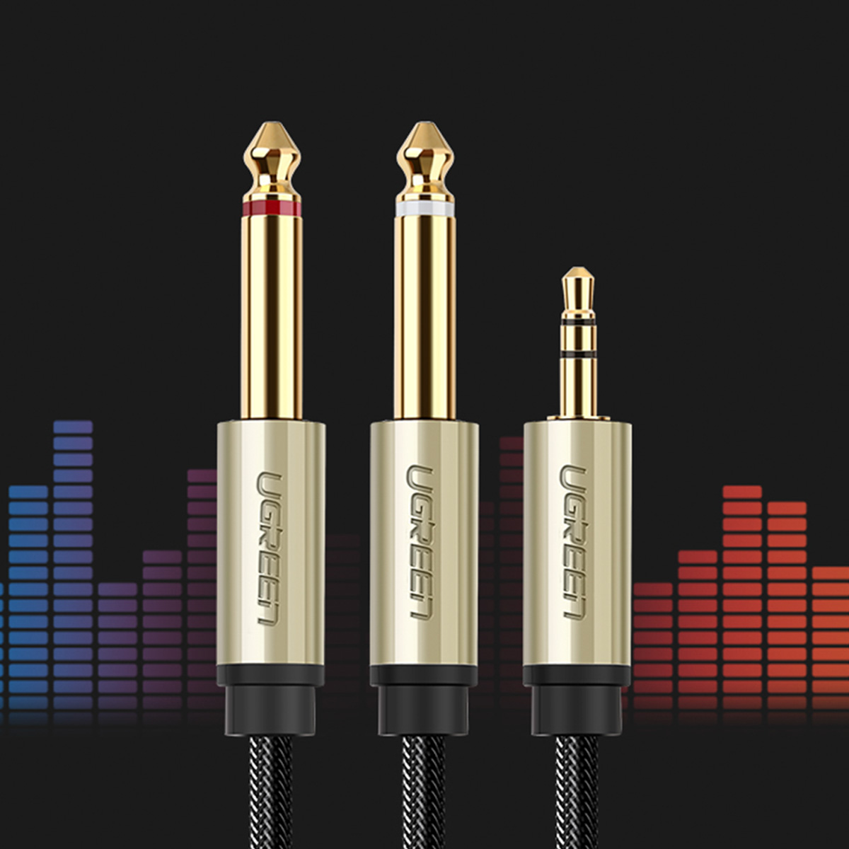 Kabel przewód audio mini jack 3.5 mm - 2 x jack 6.35mm 2m szary (9)