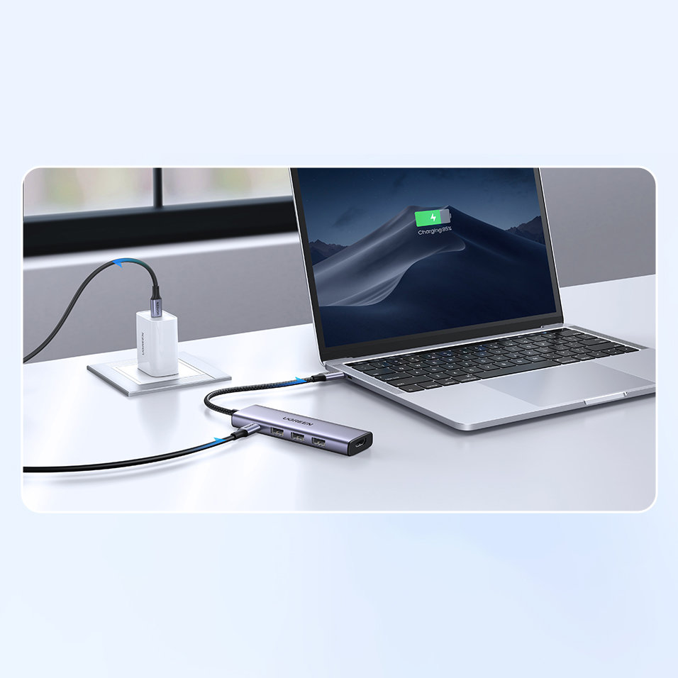5w1 Wielofunkcyjny HUB adapter USB-C 3x USB-A HDMI 4K PD 100W szary (5)